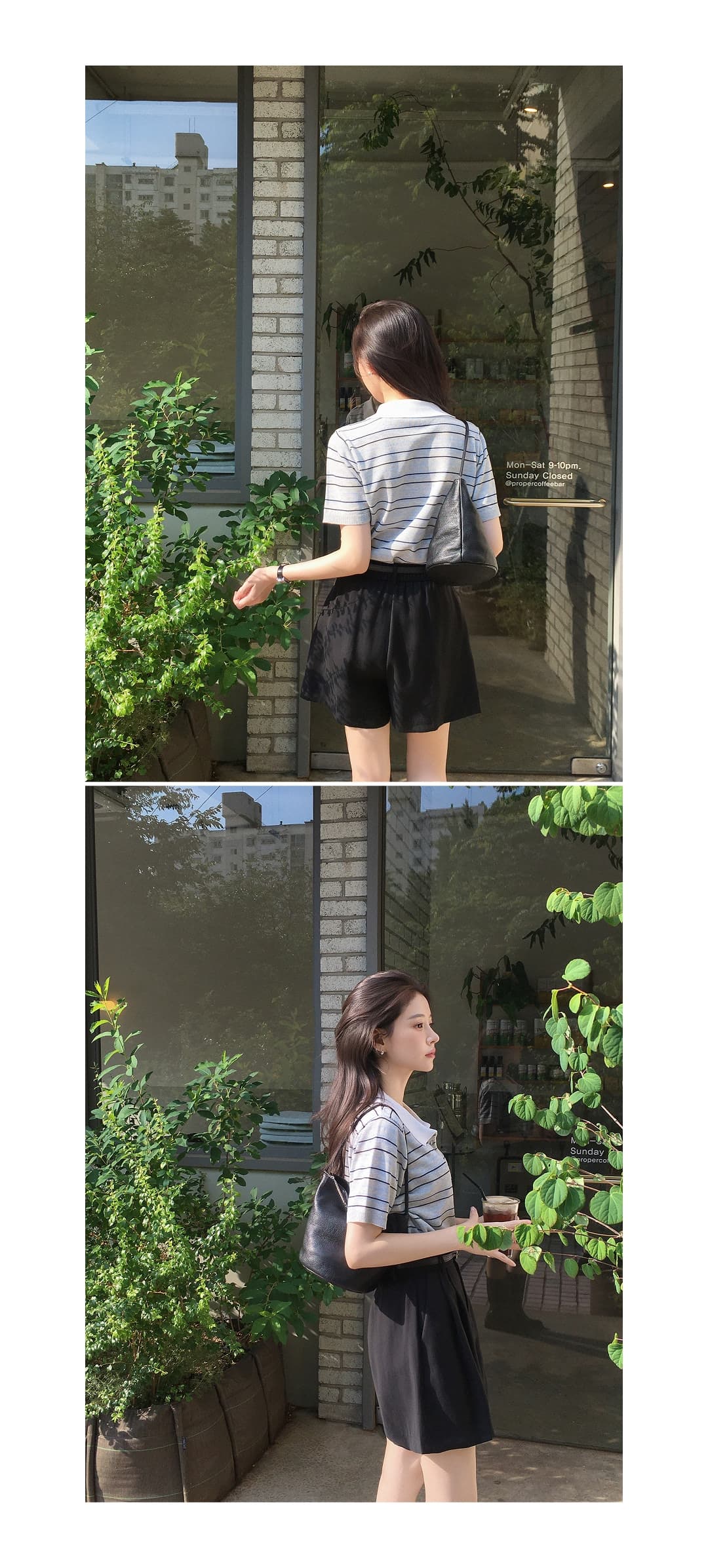 한국 스타일 다용도 연령 감소 작은 청신 배색 폴로 칼라 핀 스트라이프 반팔 니트 스웨터 맨위 여성 상세 이미지 17