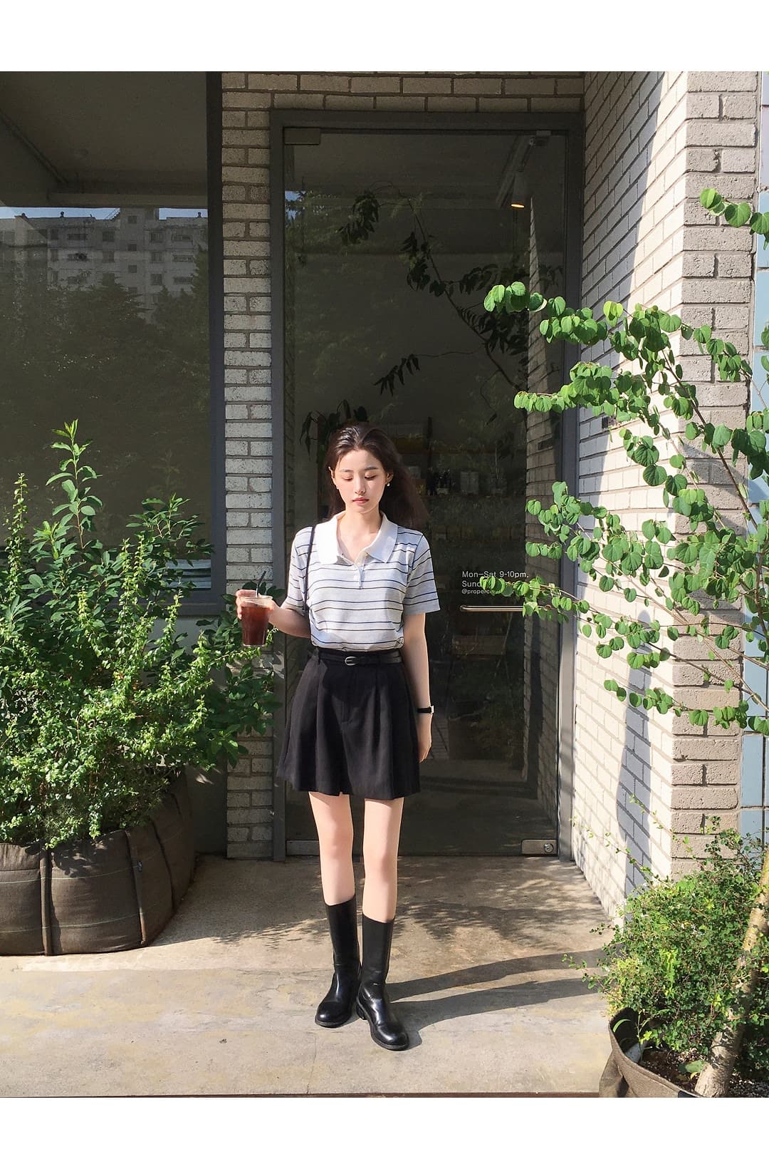 한국 스타일 다용도 연령 감소 작은 청신 배색 폴로 칼라 핀 스트라이프 반팔 니트 스웨터 맨위 여성 상세 이미지 18