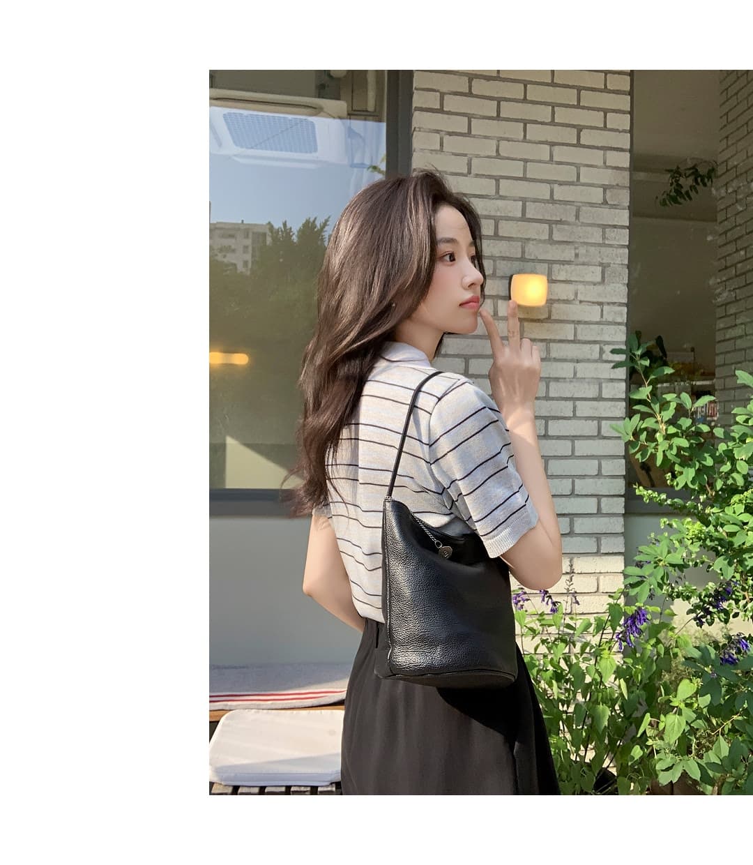 한국 스타일 다용도 연령 감소 작은 청신 배색 폴로 칼라 핀 스트라이프 반팔 니트 스웨터 맨위 여성 상세 이미지 19