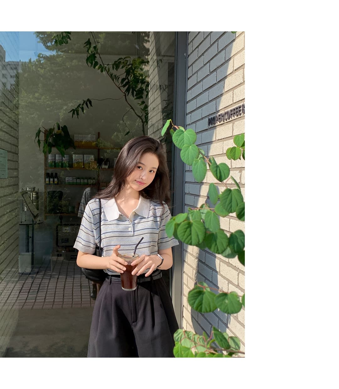 한국 스타일 다용도 연령 감소 작은 청신 배색 폴로 칼라 핀 스트라이프 반팔 니트 스웨터 맨위 여성 상세 이미지 26