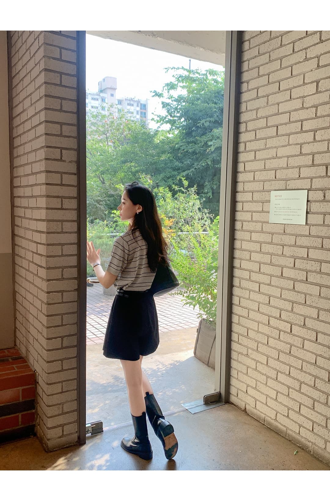 한국 스타일 다용도 연령 감소 작은 청신 배색 폴로 칼라 핀 스트라이프 반팔 니트 스웨터 맨위 여성 상세 이미지 30