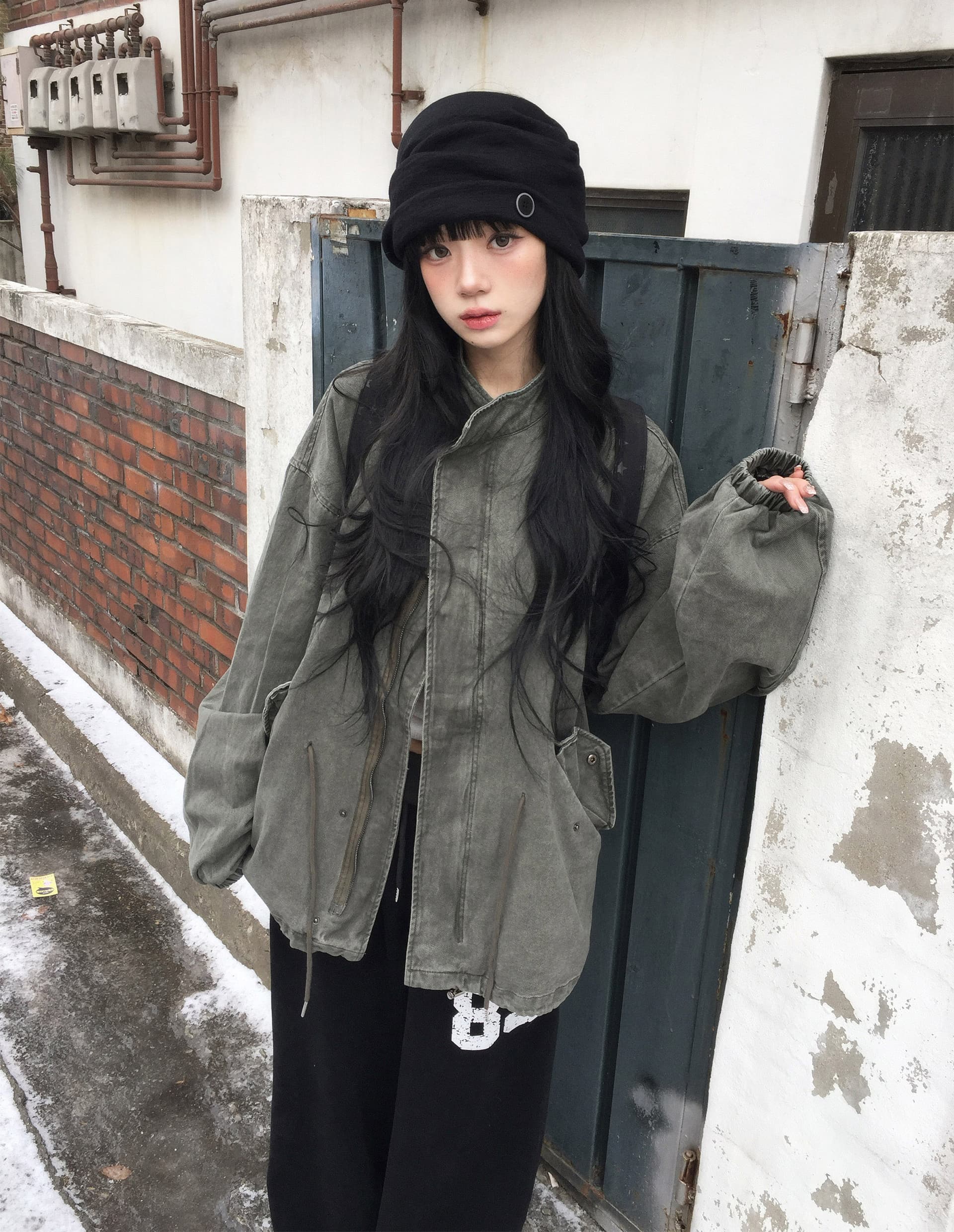있음 밖으로 한국 스타일 대 프로필 모양 차가운 ~ 중 루즈핏 느슨함 센스 스탠드 칼라 캐주얼 재킷 재킷 여성