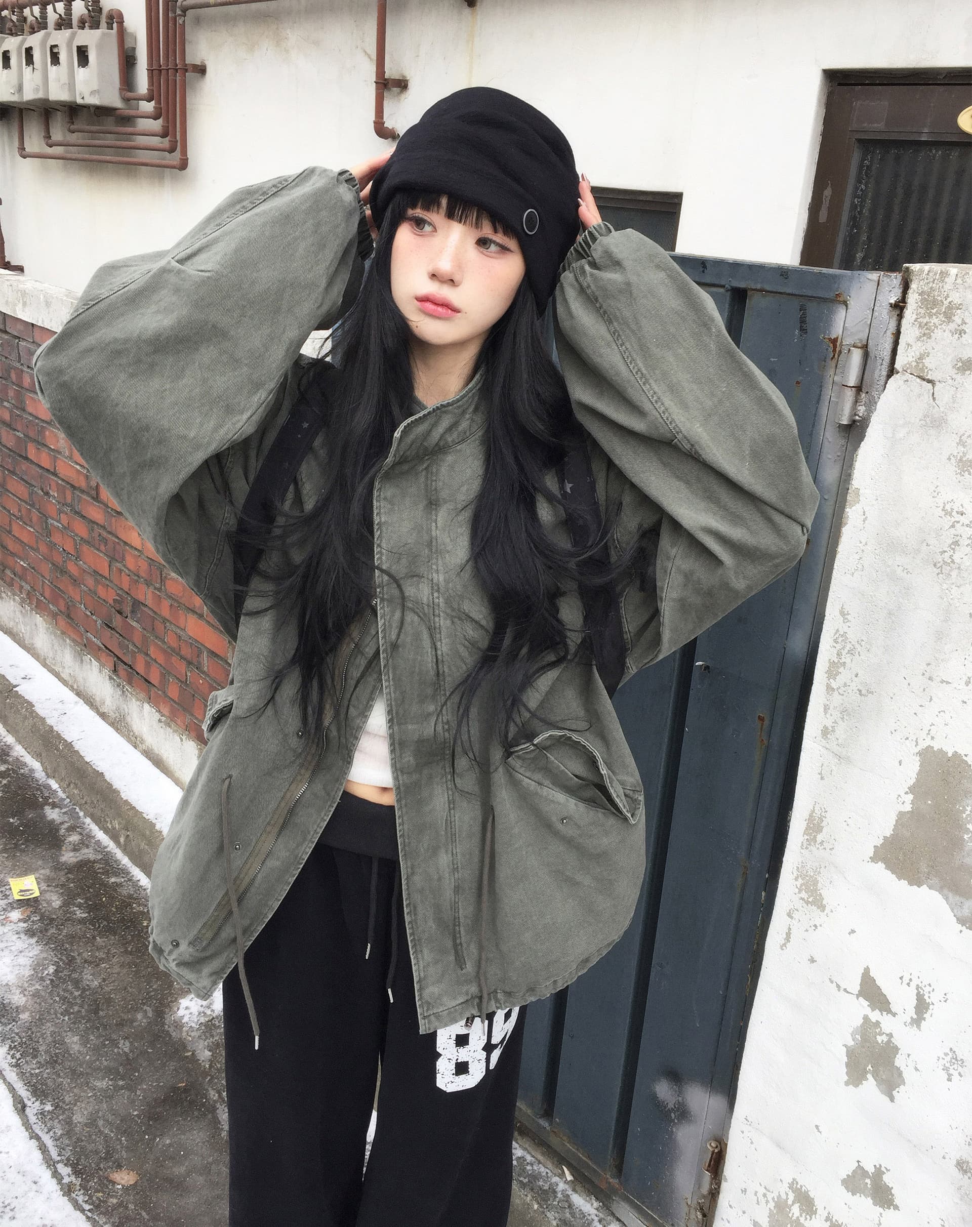 있음 밖으로 한국 스타일 대 프로필 모양 차가운 ~ 중 루즈핏 느슨함 센스 스탠드 칼라 캐주얼 재킷 재킷 여성 이미지 3