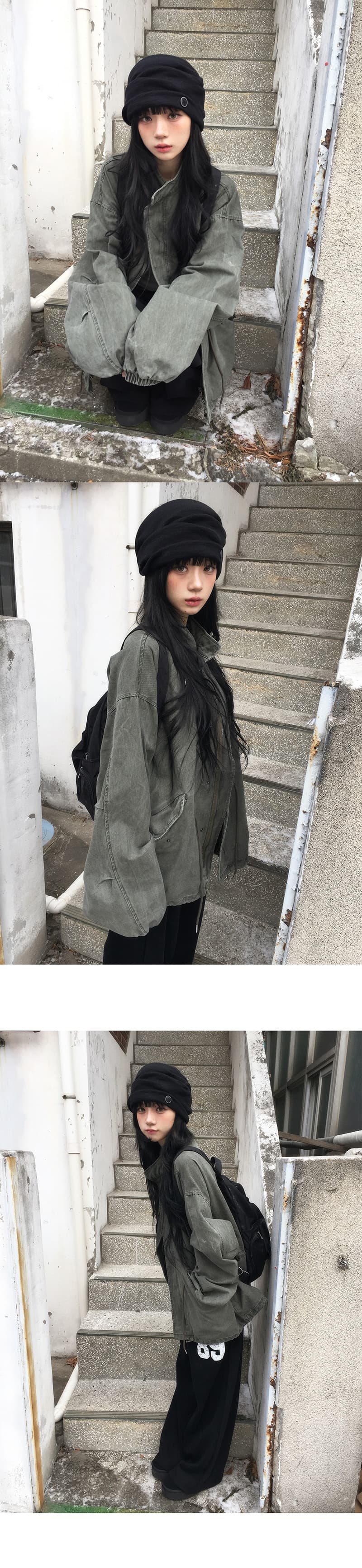 있음 밖으로 한국 스타일 대 프로필 모양 차가운 ~ 중 루즈핏 느슨함 센스 스탠드 칼라 캐주얼 재킷 재킷 여성 상세 이미지 1