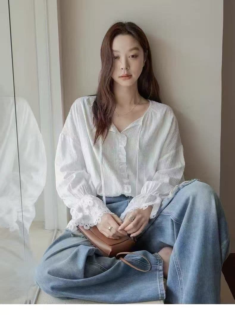 있음 밖으로 한국 작은 프랑스식 레이스업 무거운 작업 레이스 3 차원 레이스 긴팔 오픈 가디건 셔츠 여성 상세 이미지 2