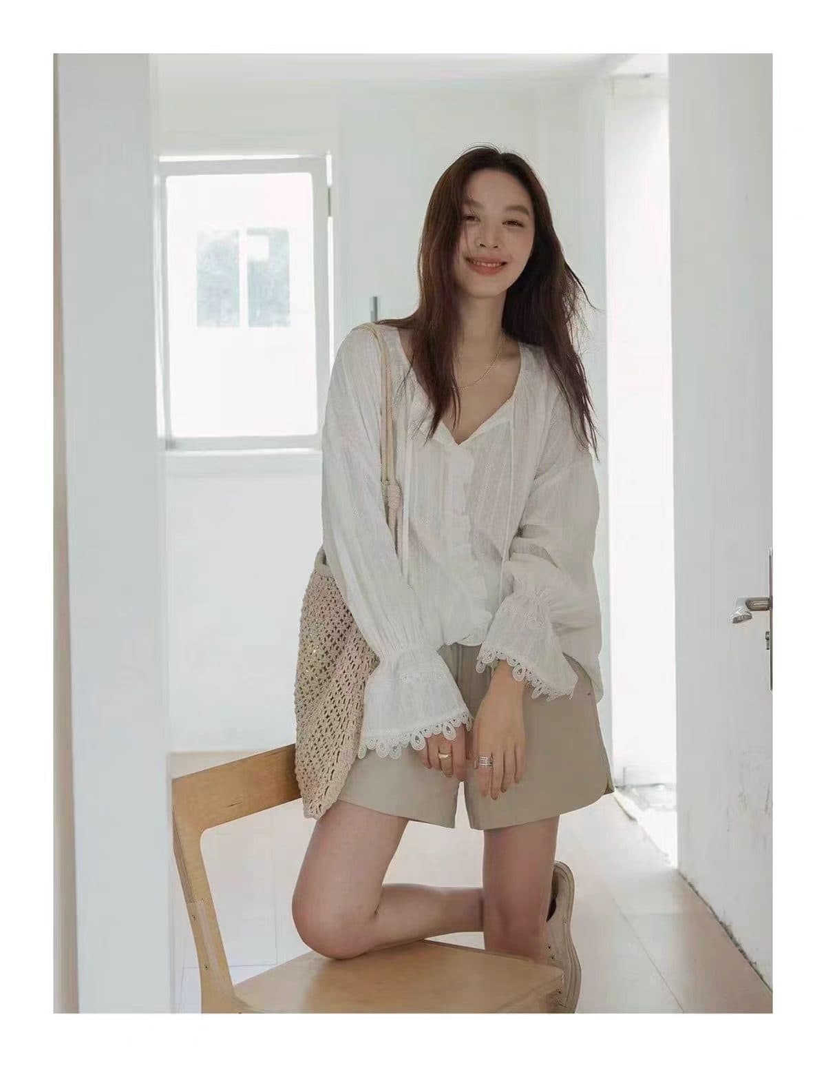 있음 밖으로 한국 작은 프랑스식 레이스업 무거운 작업 레이스 3 차원 레이스 긴팔 오픈 가디건 셔츠 여성 상세 이미지 3
