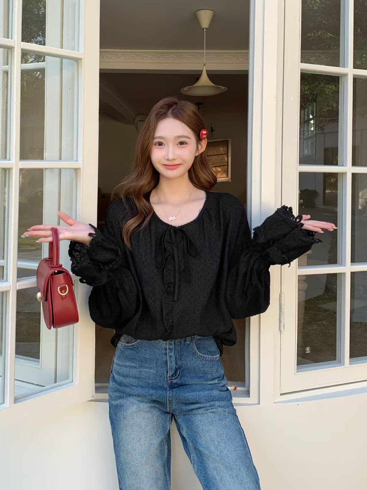 있음 밖으로 한국 작은 프랑스식 레이스업 무거운 작업 레이스 3 차원 레이스 긴팔 오픈 가디건 셔츠 여성 상세 이미지 11