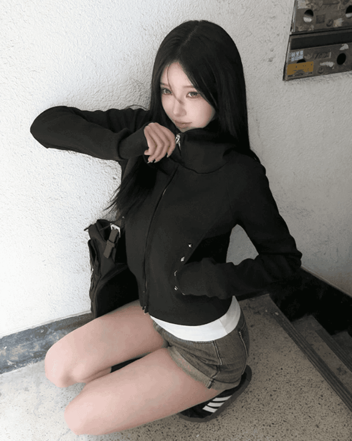 아메리칸 레트로 더블 지퍼 헤드 오픈 가디건 몸매 가꾸기 후드 티 스웨터 가을 신제품 슬림해 보이는 쇼트 스타일 재킷 여성 이미지 4