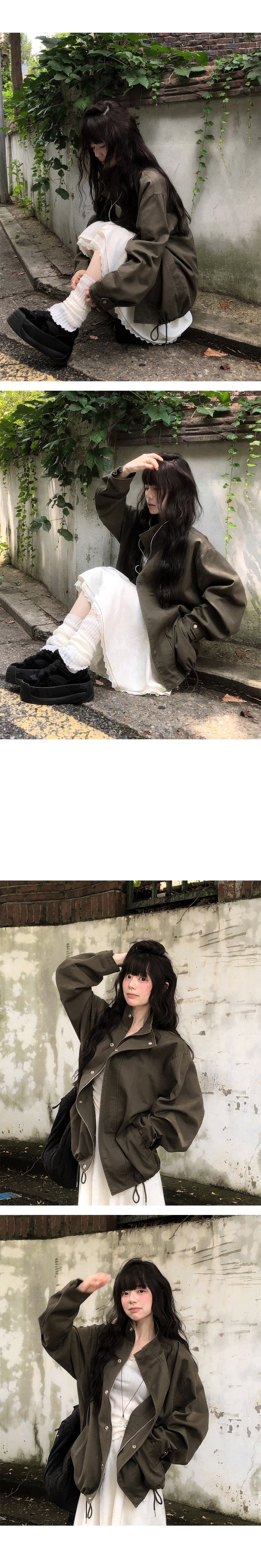 한국 스타일 레트로 다용도 워크웨어 바람 캐주얼 프로필 모양 스탠드 칼라 재킷 재킷 재킷 여성 상세 이미지 11