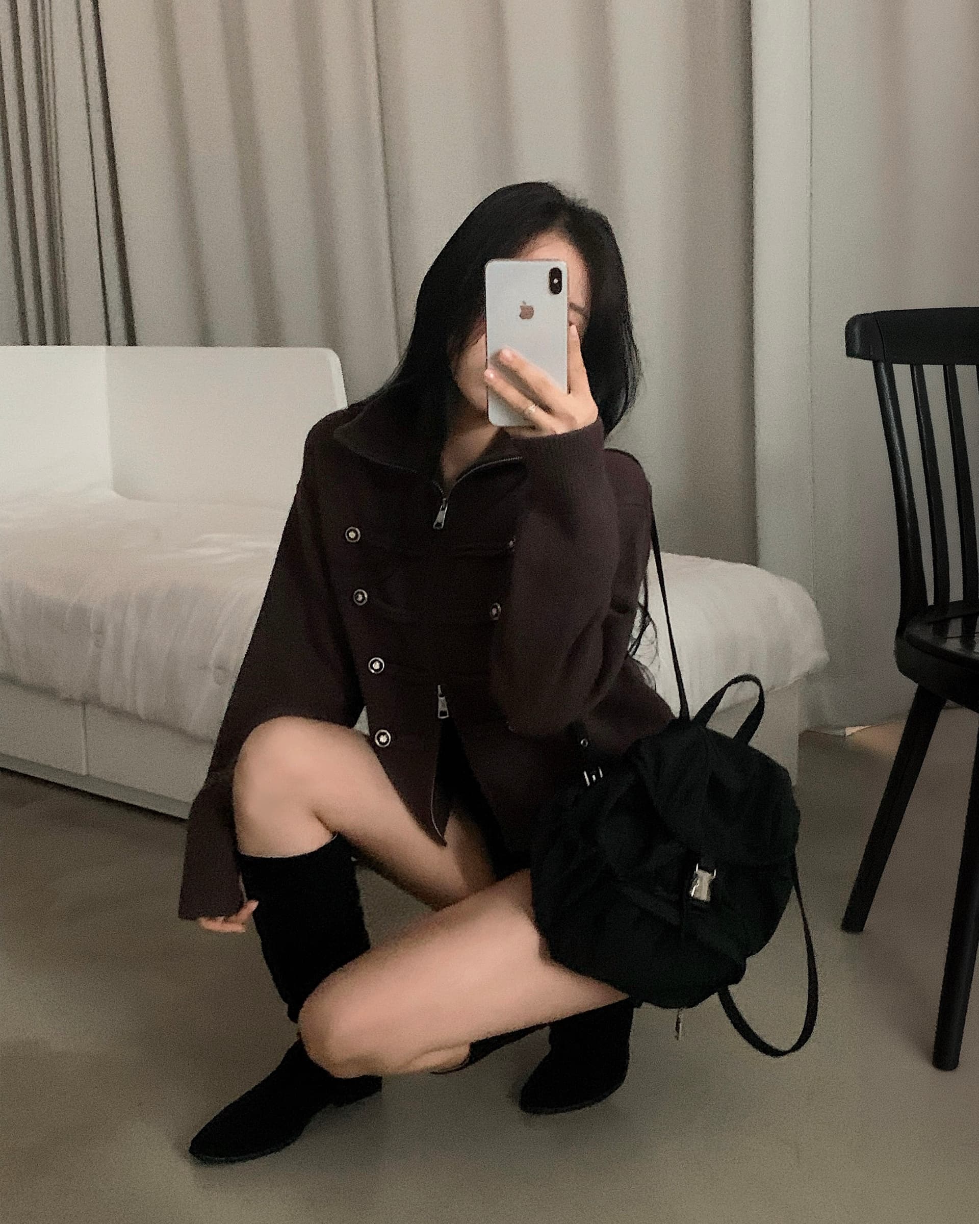 있음 밖으로 한 부서 다용도 두꺼운 스탠드 칼라 더블 지퍼 긴팔 니트 오픈 가디건 스웨터 코트 여성 상세 이미지 14