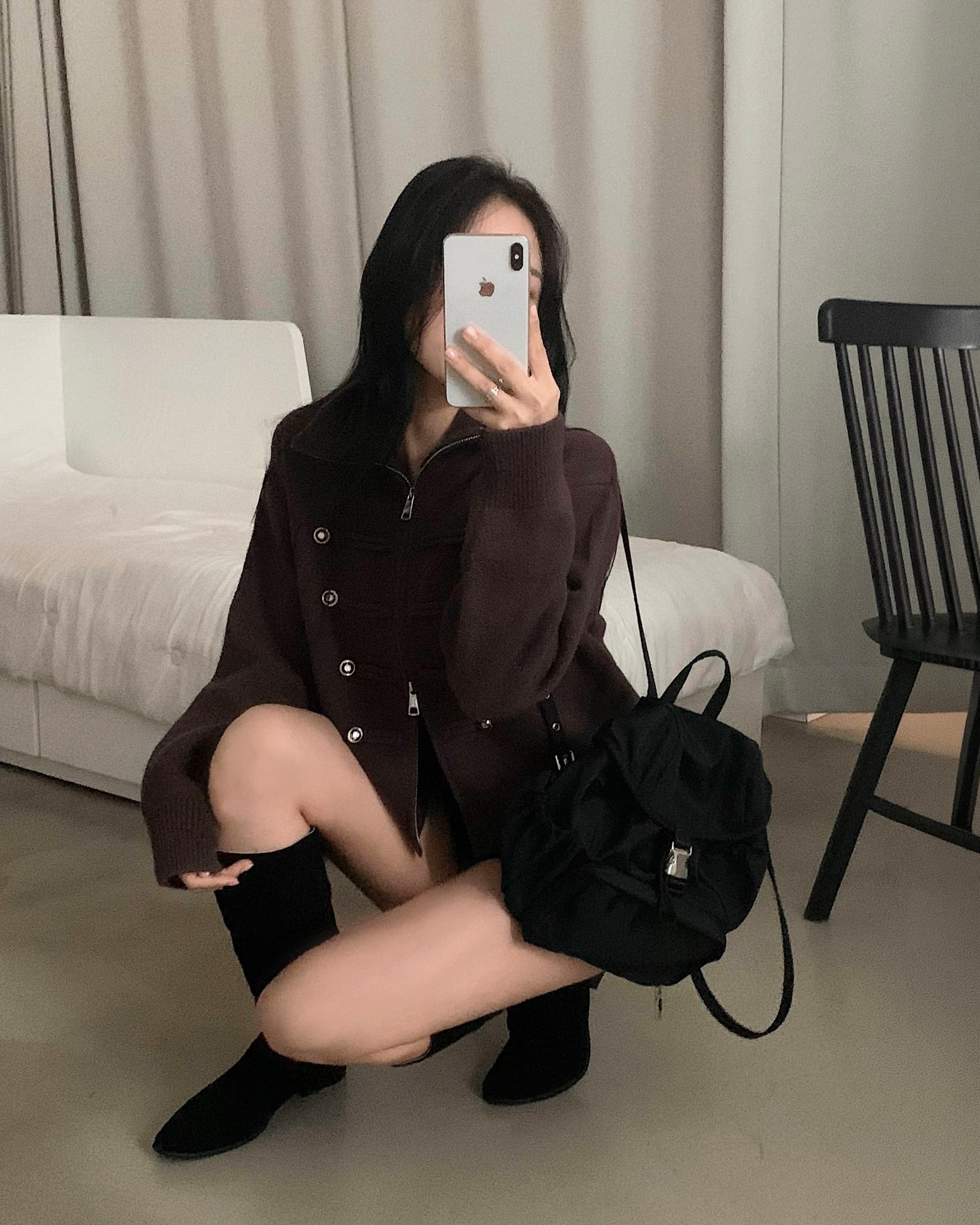 있음 밖으로 한 부서 다용도 두꺼운 스탠드 칼라 더블 지퍼 긴팔 니트 오픈 가디건 스웨터 코트 여성 상세 이미지 16
