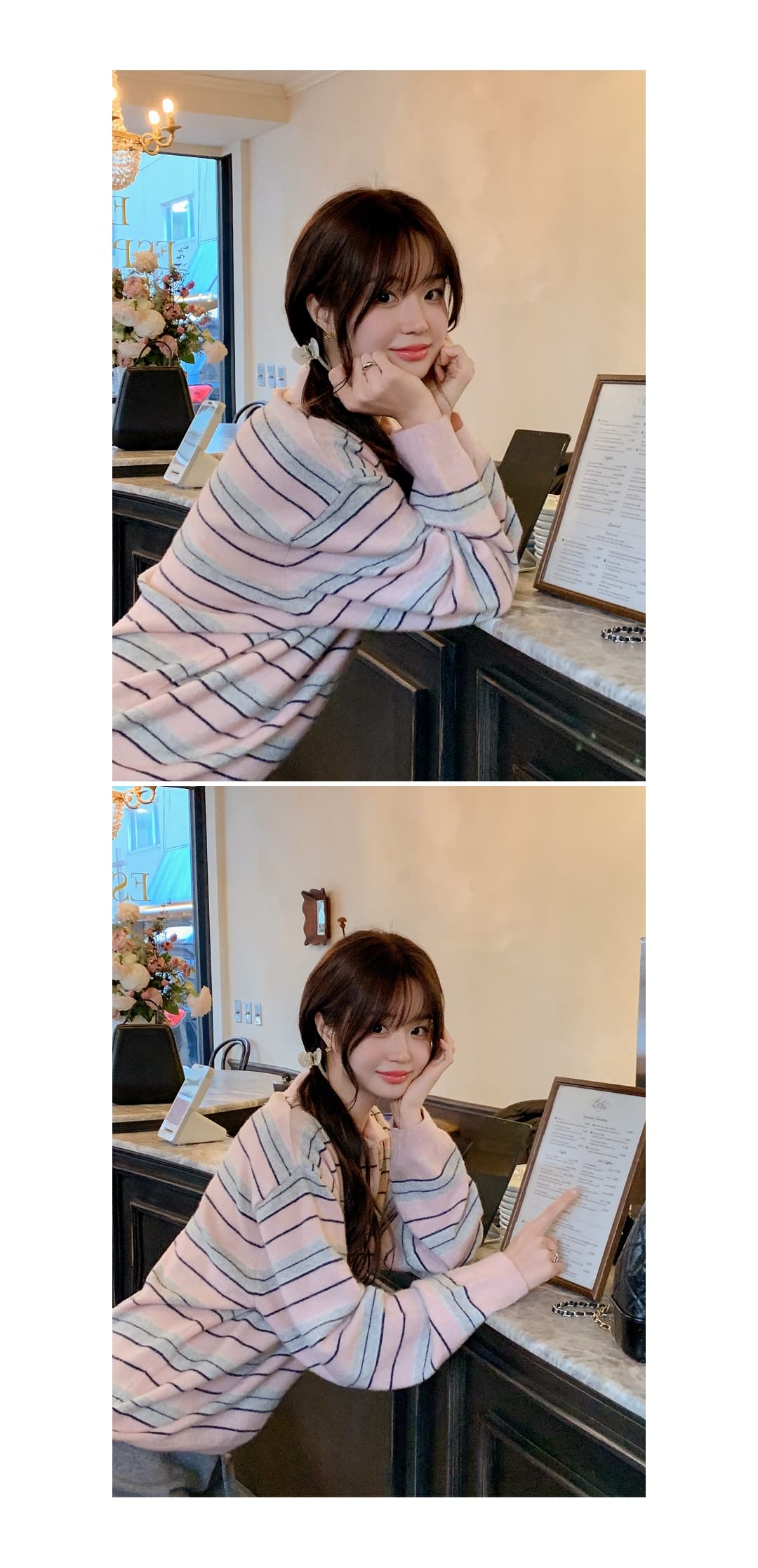 한국 스타일 폴로 칼라 캐주얼 스트라이프 루즈핏 보온 긴팔 니트 스웨터 스웨터 맨위 여성 상세 이미지 3