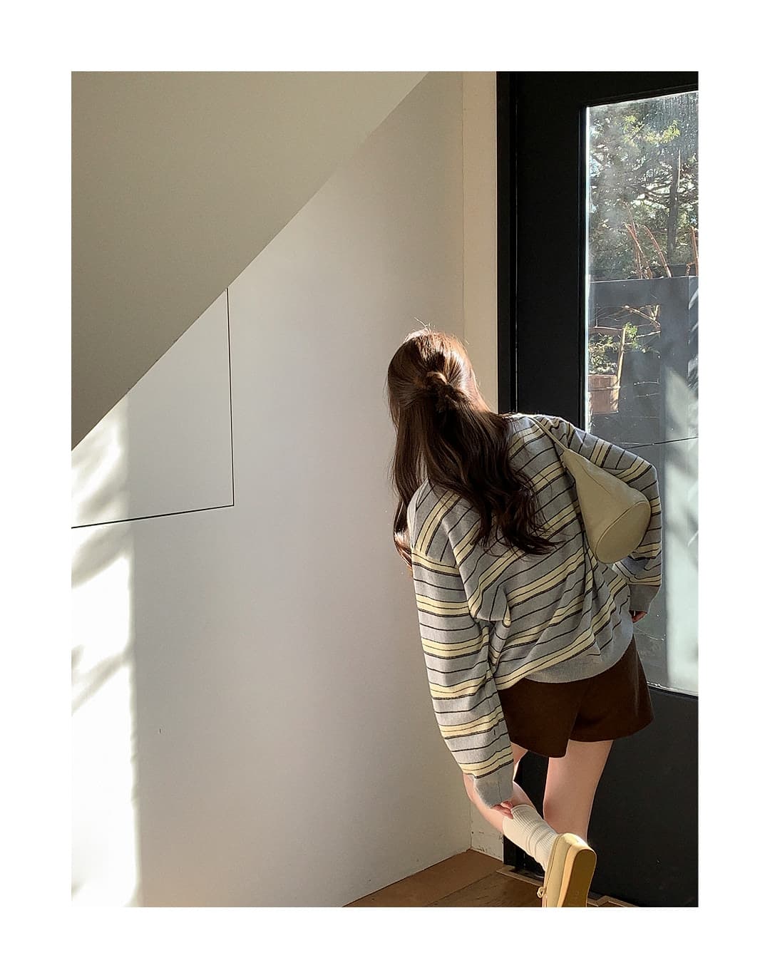 한국 스타일 폴로 칼라 캐주얼 스트라이프 루즈핏 보온 긴팔 니트 스웨터 스웨터 맨위 여성 상세 이미지 39
