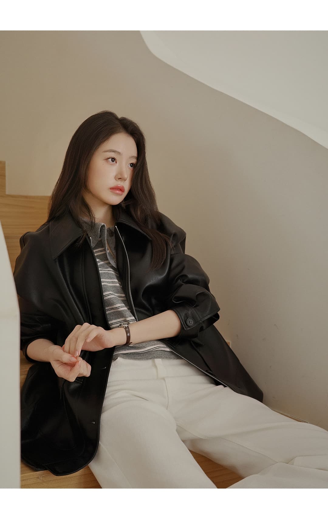 한국 스타일 다용도 스트라이프 패치워크 색상 POLO 칼라 니트 긴 소매 티셔츠 스웨터 맨위 여성 상세 이미지 37