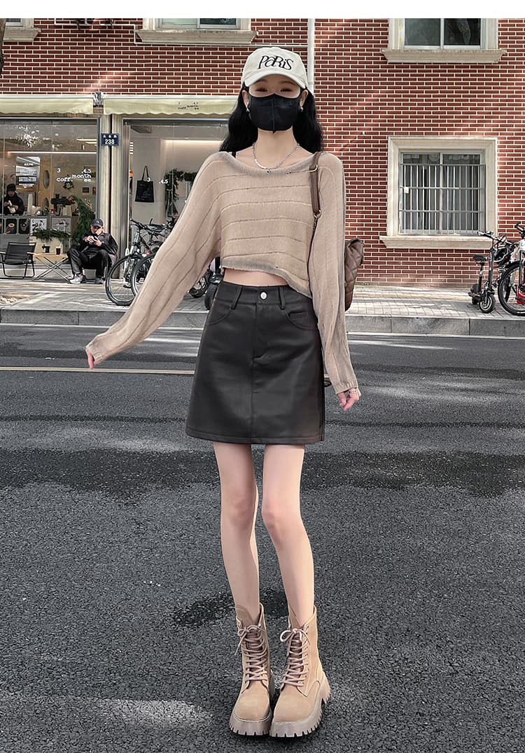 실사 가짜 두 조각 빅 사이즈 커피 색상 가죽 스커트 반신 스커트 여성 가을 겨울 한 마디 핫걸 PU 가죽 미니 스커트 타이트 스커트 학원 여성 상세 이미지 23