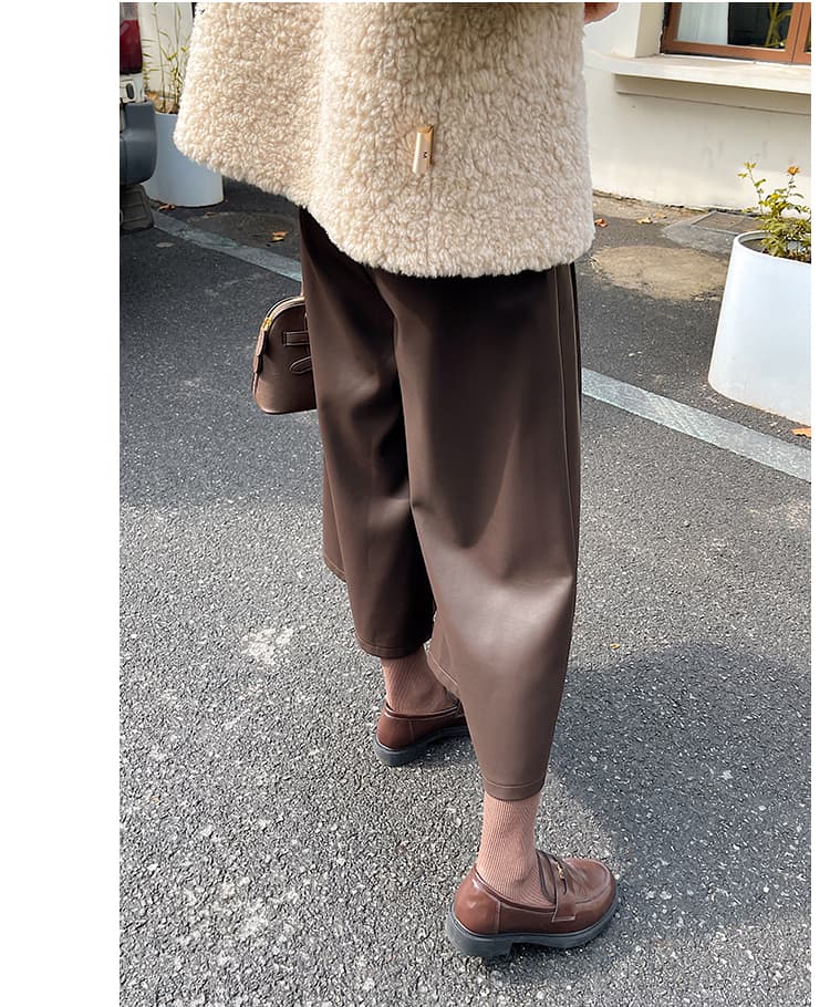 진짜 좋은 기회를 가져라. 품질 커피 색상 pu 가죽 바지 와이드 레깅스 바지 가을 겨울 2026 작은 키 스트레이트 모통이 칼 세븐 8 점 바지 상세 이미지 18