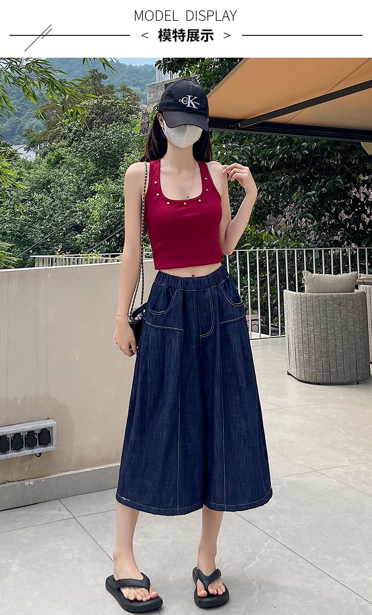 실사 넓은 다리 청바지 여성 여름 떨어지지 않음 색상 올해 인기 폭발 떨어지지 않음 색상 개인 표지 넓적 다리 7부 바지 여성 상세 이미지 11