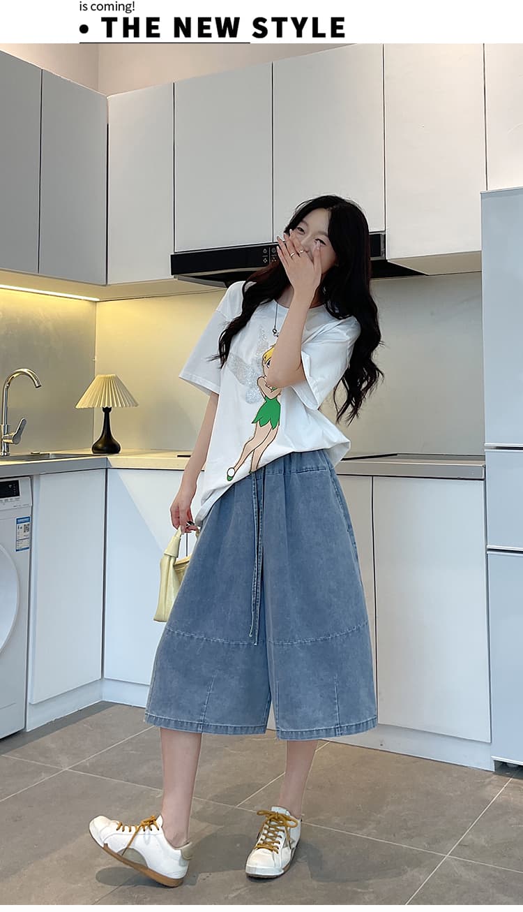 실사 레트로 파란색 7 점 넓은 다리 청바지 여성 얇은 스타일 하이웨이스트 연삭 화이트 스트레이트 팬츠 허리밴드 8 점 바지 상세 이미지 19