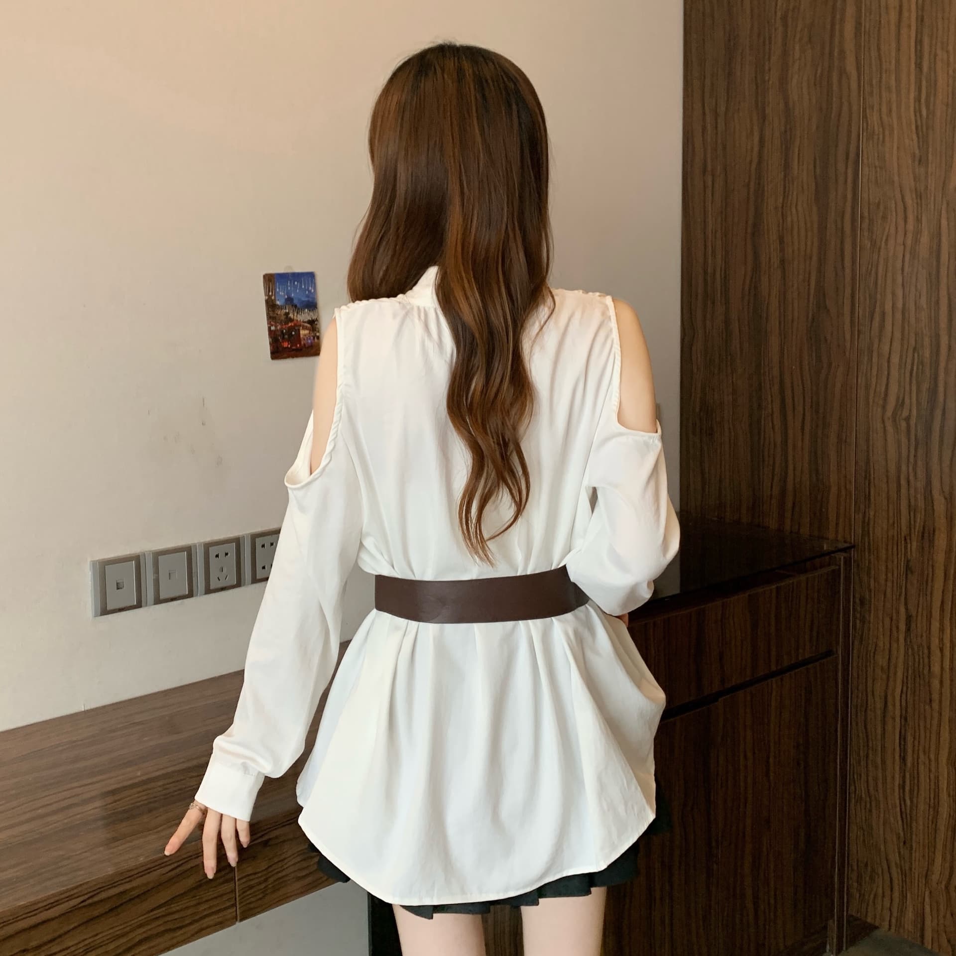 실사 지방 mm 2026 가을 새로운 다용도 루즈핏 프랑스식 셔츠 여성 빅 사이즈 표지 배 슬림해 보이는 켜기 벨트 상세 이미지 11