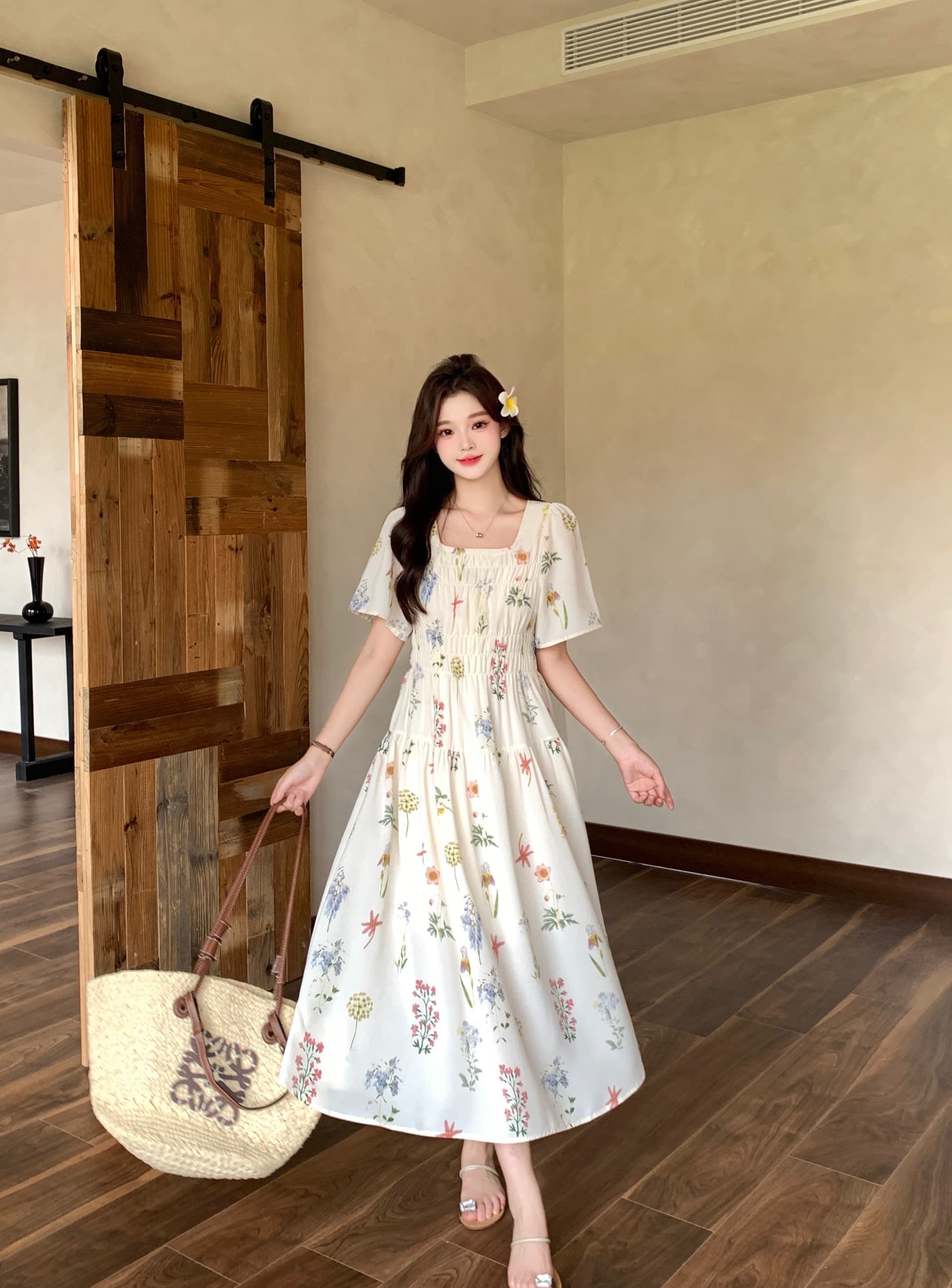 실사 2026 여름 새로운 지방 mm 빅 사이즈 여성 프랑스식 광장 칼라 반팔 꽃무늬 치마 부드러운 휴가 바람 드레스 상세 이미지 5