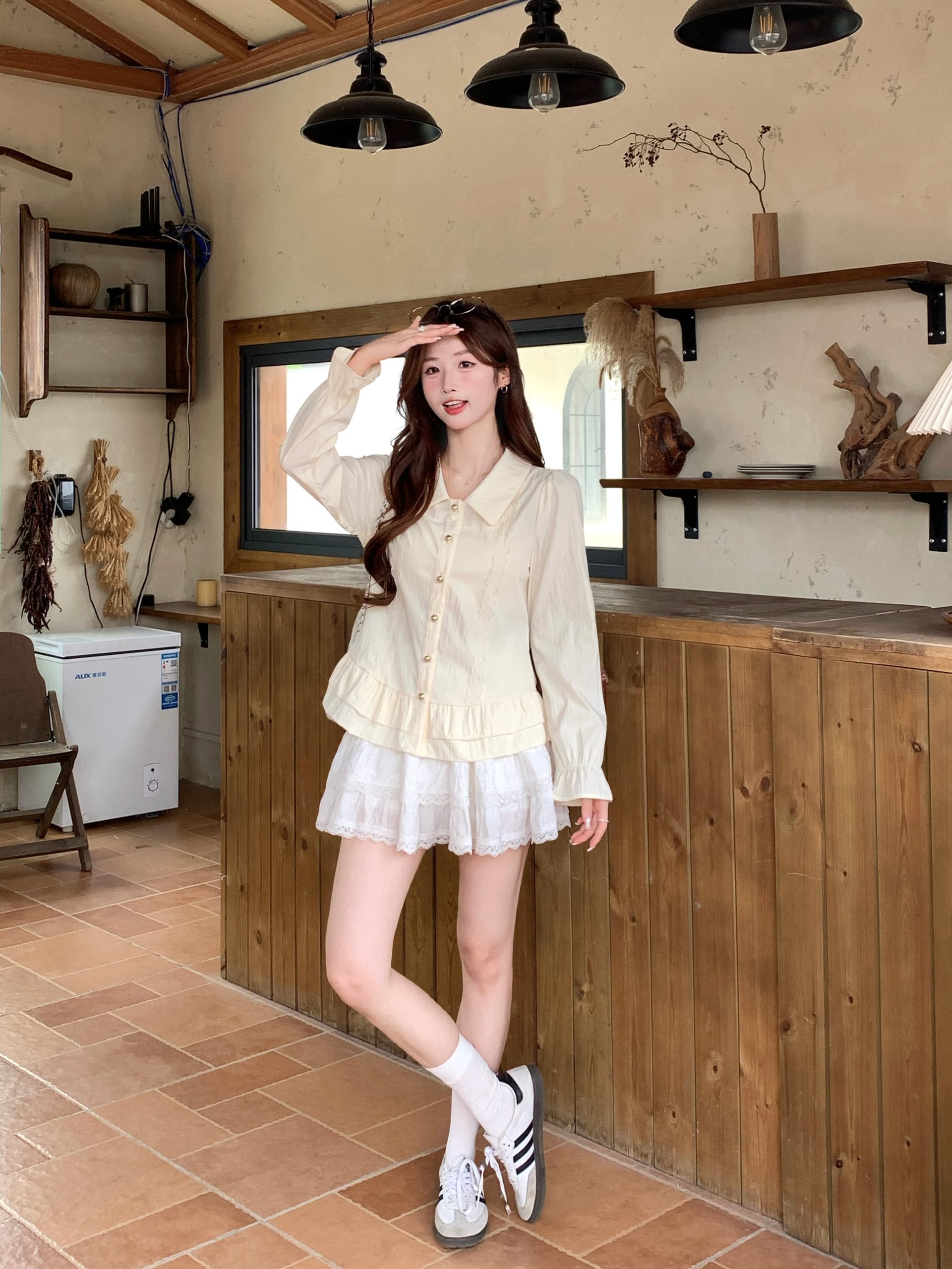 실사 2026 봄 새로운 지방 mm 빅 사이즈 프랑스식 베이비 칼라 긴팔 셔츠 연령 감소 프릴 Chic 작은 셔츠 상세 이미지 12