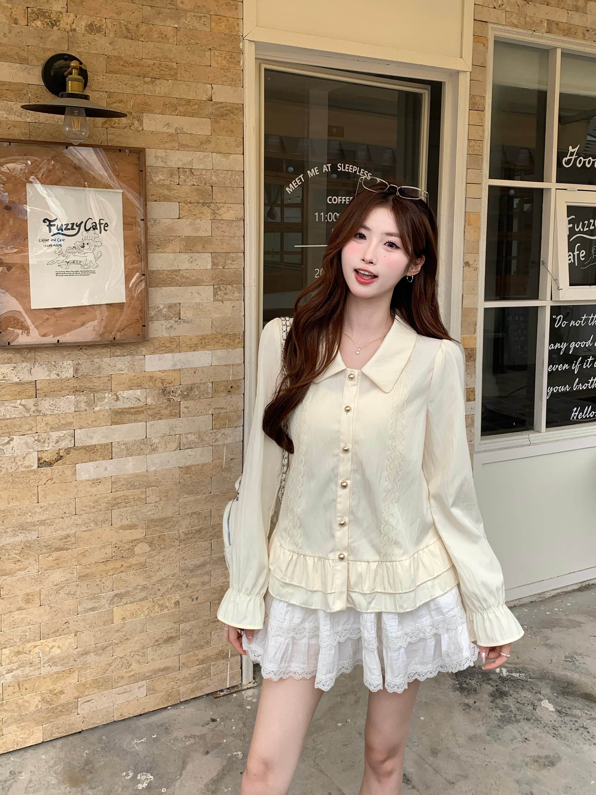 실사 2026 봄 새로운 지방 mm 빅 사이즈 프랑스식 베이비 칼라 긴팔 셔츠 연령 감소 프릴 Chic 작은 셔츠 상세 이미지 13