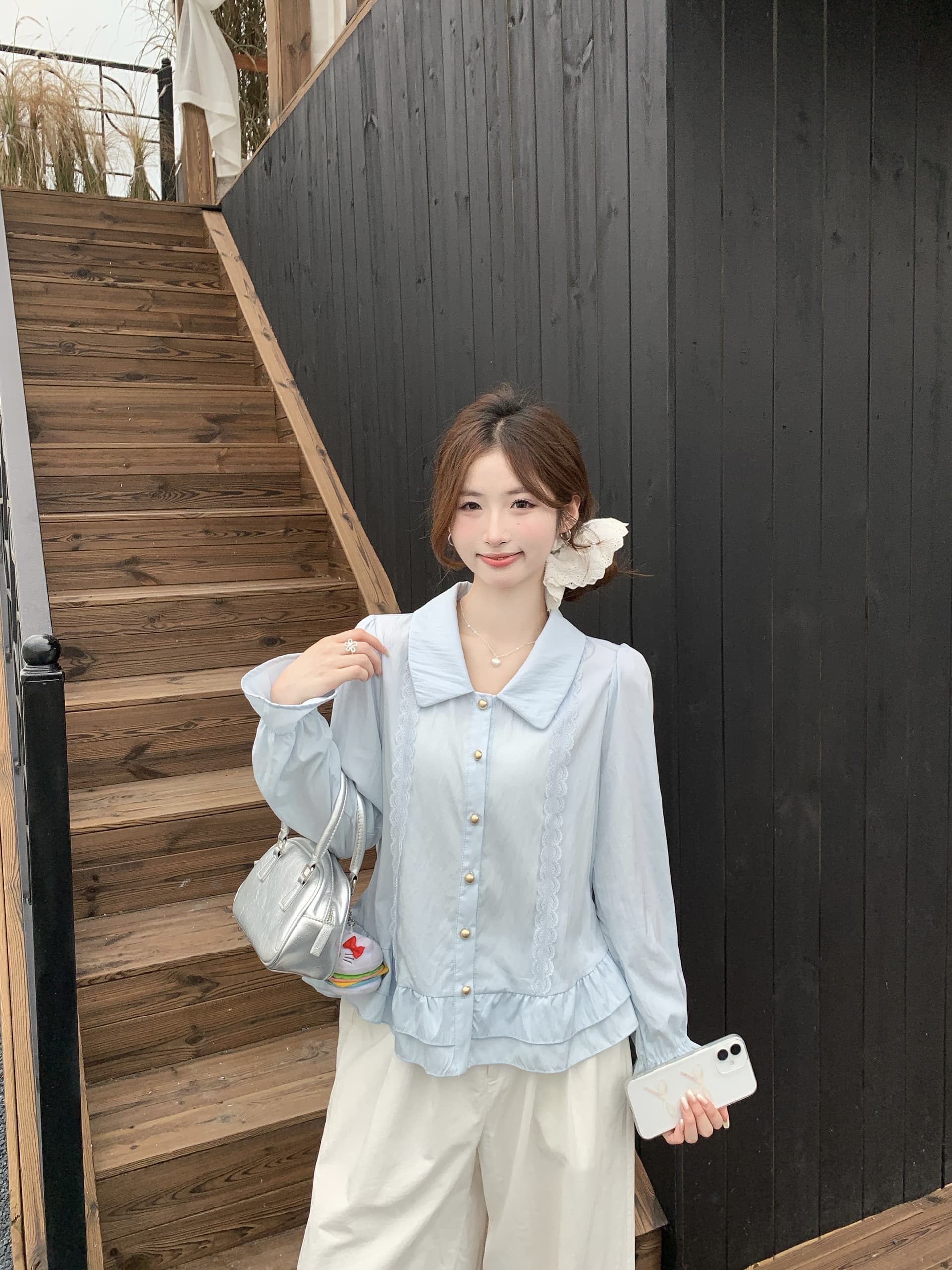 실사 2026 봄 새로운 지방 mm 빅 사이즈 프랑스식 베이비 칼라 긴팔 셔츠 연령 감소 프릴 Chic 작은 셔츠 상세 이미지 17