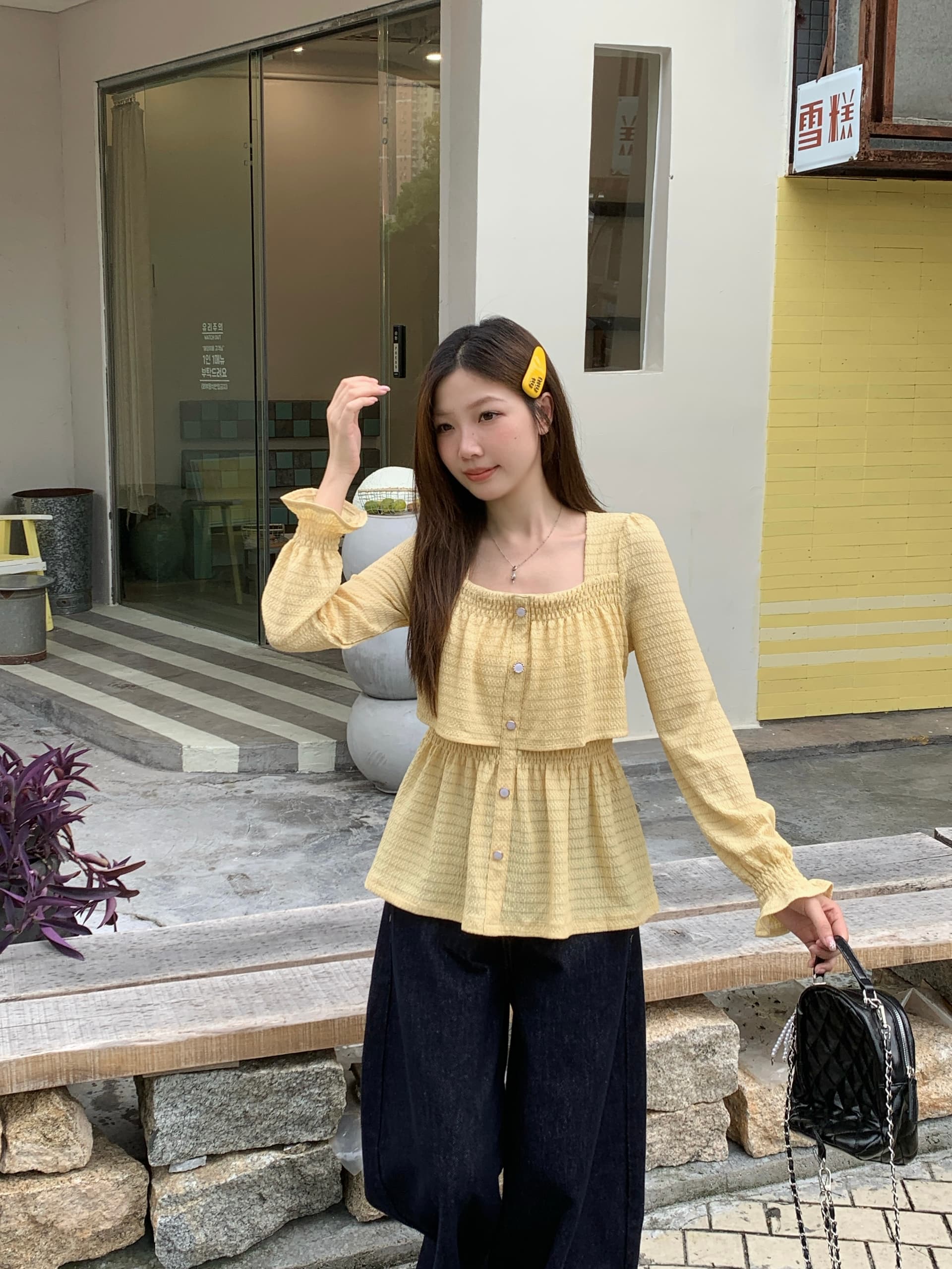 실사 2026 가을 의상 새로운 지방 mm 빅 사이즈 여성 프랑스식 품격 광장 칼라 홀로우 아웃 맨위 프릴 긴팔 작은 셔츠 상세 이미지 8