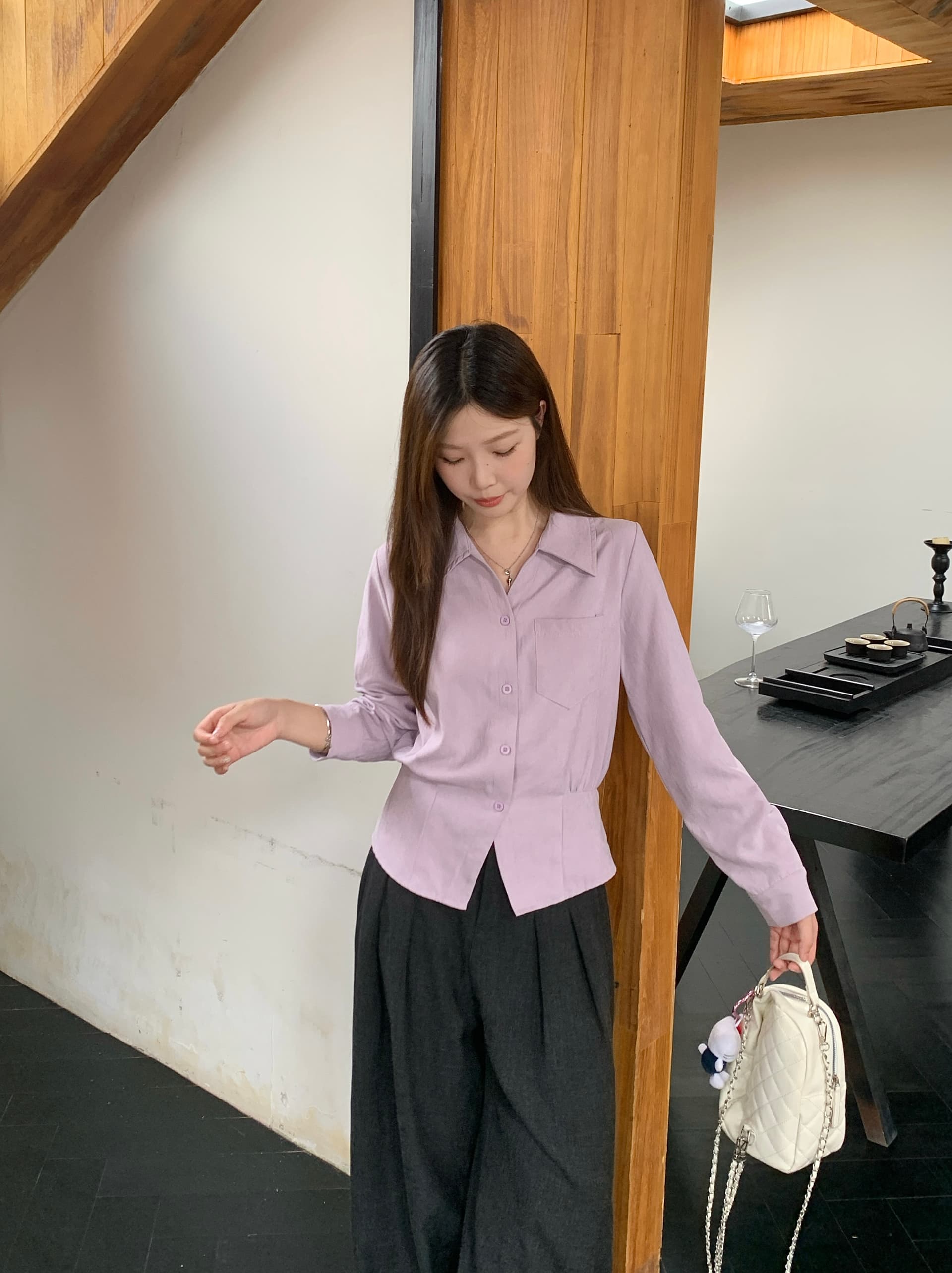 실사 2026 가을 새로운 지방 mm 빅 사이즈 한국 스타일 폴로 칼라 허리 수축 긴팔 셔츠 품격 슬림해 보이는 다용도 셔츠 상세 이미지 19