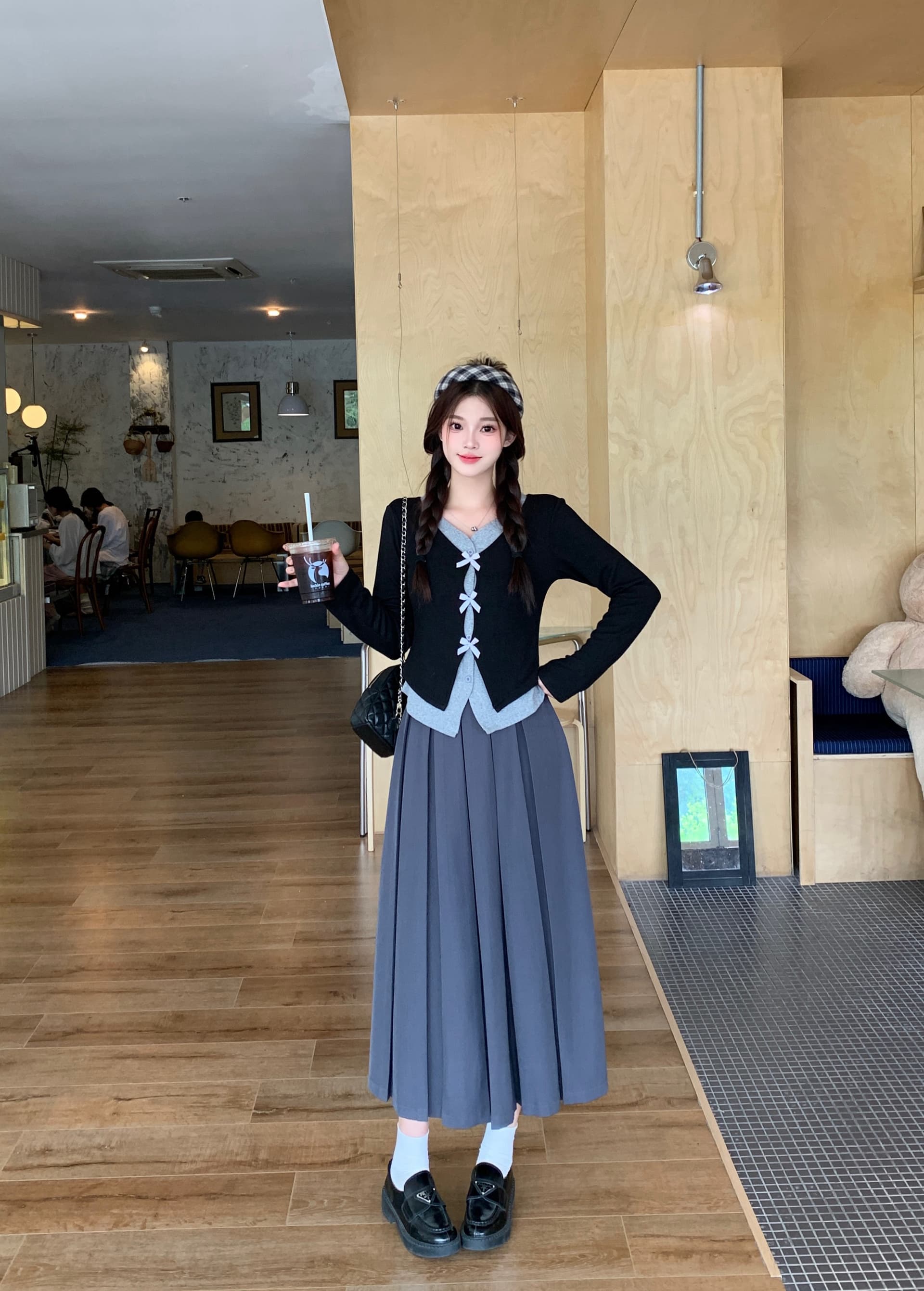실사 2026 가을 새로운 지방 mm 빅 사이즈 페이크 레이어드 맨위 하이웨이스트 플리츠 반신 스커트 한 부서 투피스 슈트 상세 이미지 6