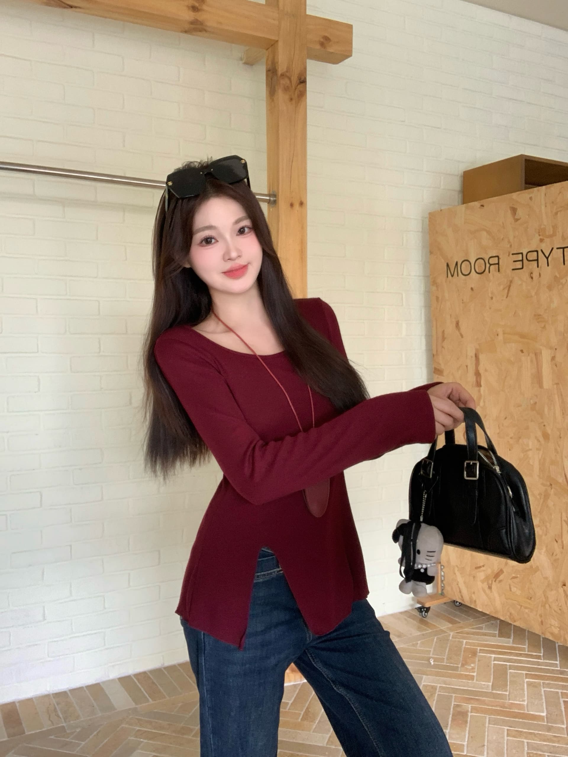 실사 2026 가을 새로운 지방 mm 빅 사이즈 광장 칼라 트임 긴팔 티셔츠 허리 수축 슬림해 보이는 순수한 욕망 만나는 맨위 상세 이미지 3
