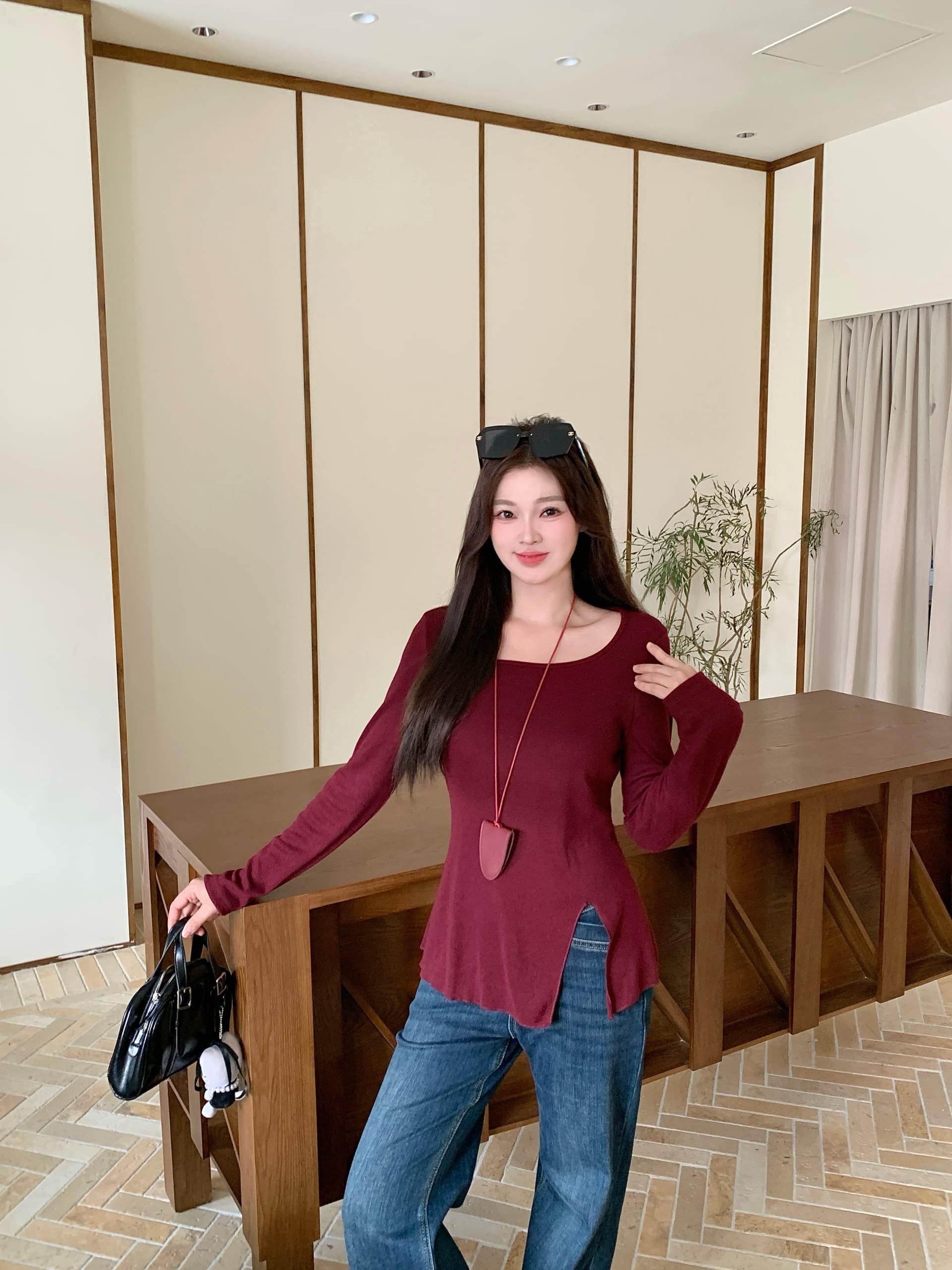 실사 2026 가을 새로운 지방 mm 빅 사이즈 광장 칼라 트임 긴팔 티셔츠 허리 수축 슬림해 보이는 순수한 욕망 만나는 맨위 상세 이미지 5