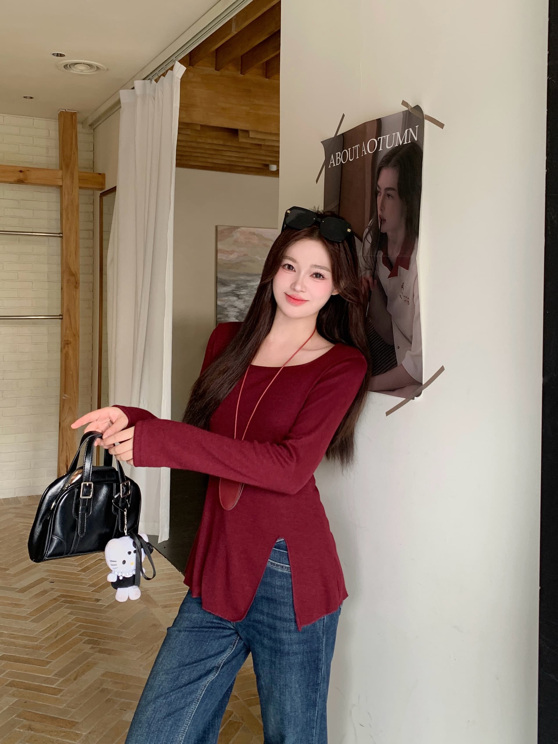 실사 2026 가을 새로운 지방 mm 빅 사이즈 광장 칼라 트임 긴팔 티셔츠 허리 수축 슬림해 보이는 순수한 욕망 만나는 맨위 상세 이미지 8