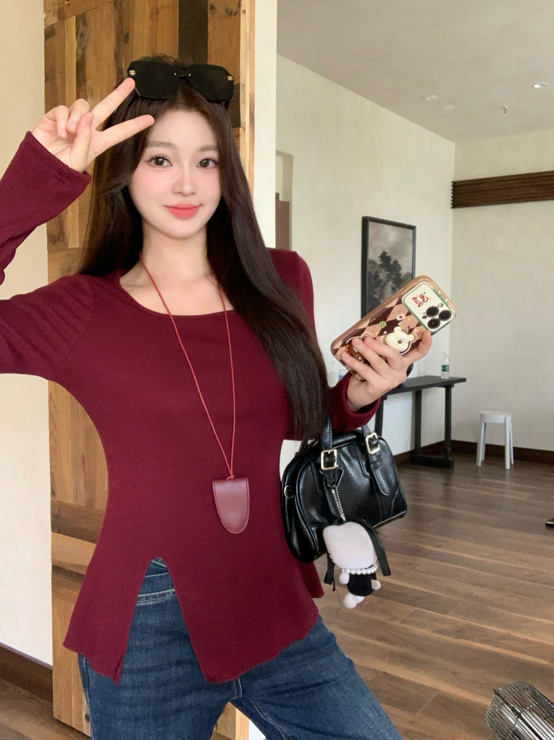 실사 2026 가을 새로운 지방 mm 빅 사이즈 광장 칼라 트임 긴팔 티셔츠 허리 수축 슬림해 보이는 순수한 욕망 만나는 맨위 상세 이미지 9