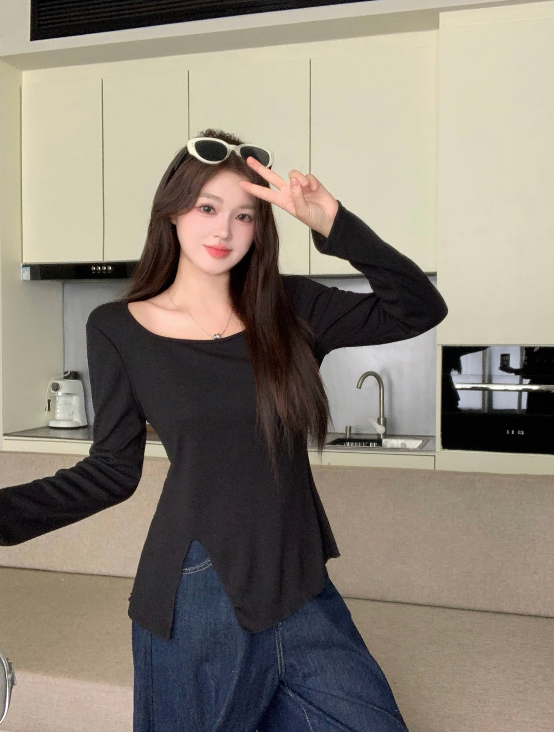 실사 2026 가을 새로운 지방 mm 빅 사이즈 광장 칼라 트임 긴팔 티셔츠 허리 수축 슬림해 보이는 순수한 욕망 만나는 맨위 상세 이미지 28