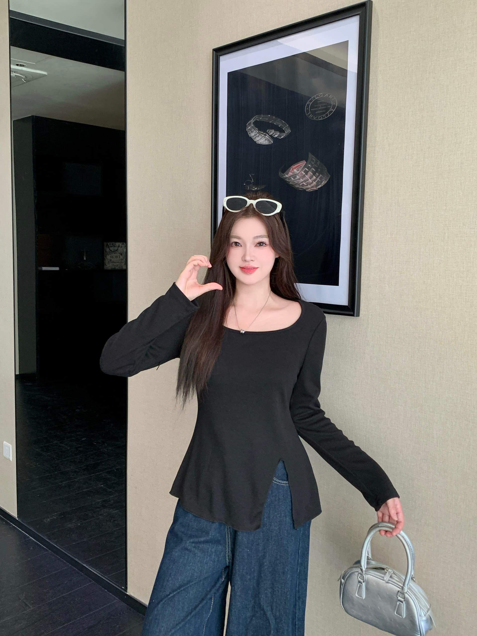 실사 2026 가을 새로운 지방 mm 빅 사이즈 광장 칼라 트임 긴팔 티셔츠 허리 수축 슬림해 보이는 순수한 욕망 만나는 맨위 상세 이미지 34