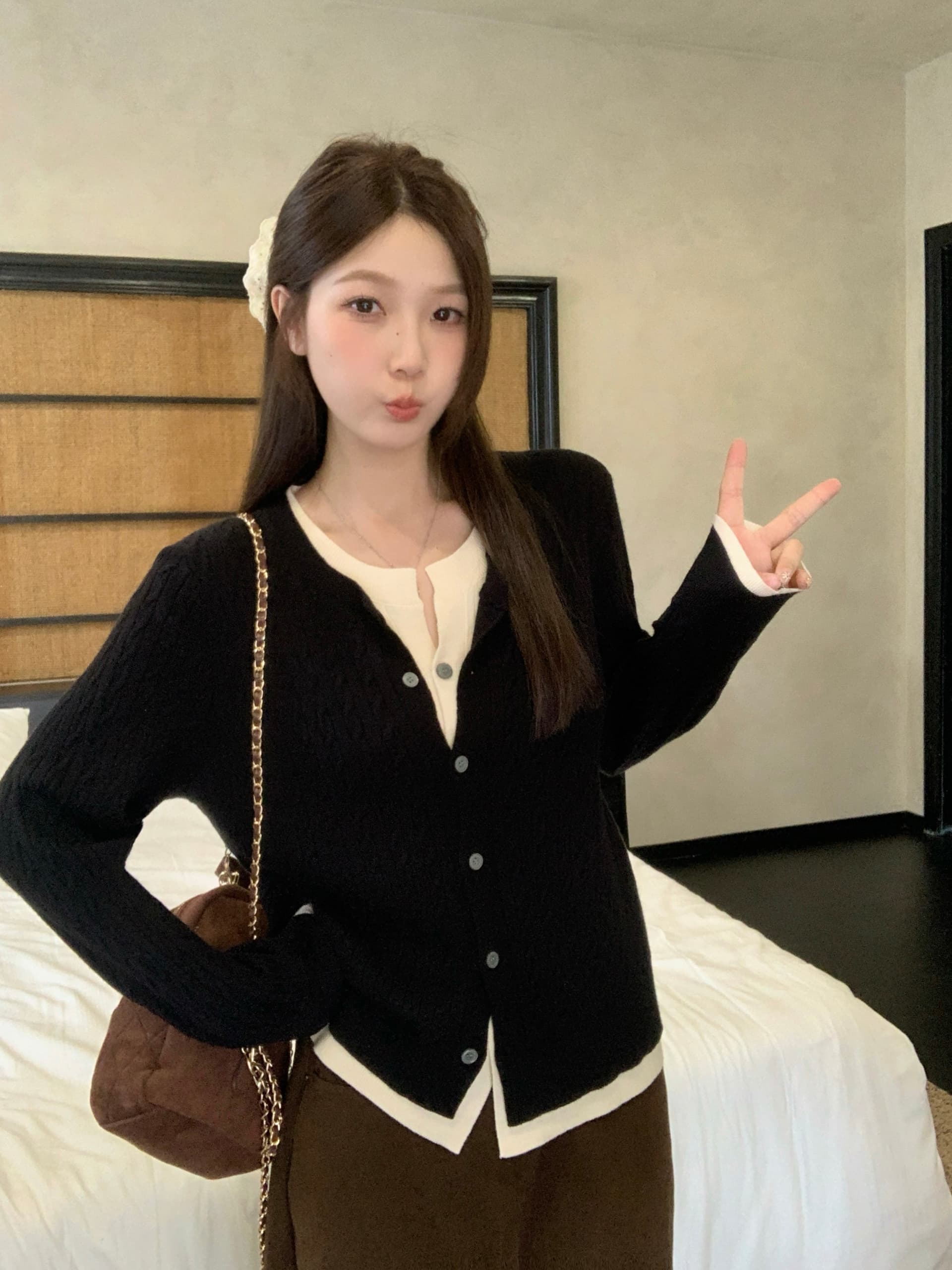 실사 2026 봄 드레스 새로운 지방 mm 빅 사이즈 여성 한 부서 페이크 레이어드 긴팔 니트 스웨터 디자인 센스 스웨터 맨위 상세 이미지 12