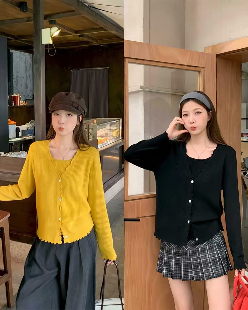 실사 2026 봄 드레스 새로운 지방 mm 빅 사이즈 프릴 페이크 레이어드 긴팔 니트 오픈 가디건 한 부서 달콤함 스웨터 상세 이미지 2