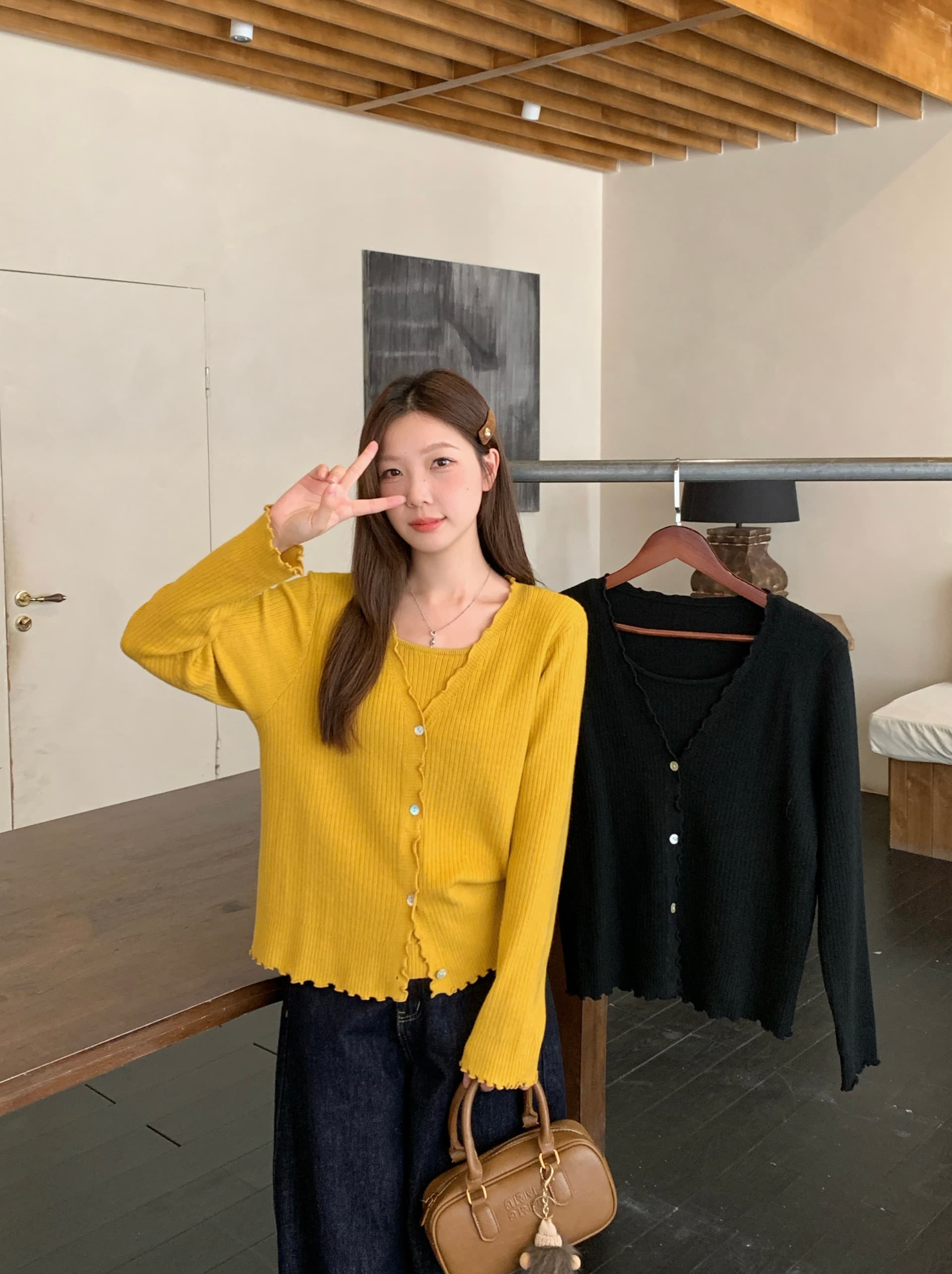 실사 2026 봄 드레스 새로운 지방 mm 빅 사이즈 프릴 페이크 레이어드 긴팔 니트 오픈 가디건 한 부서 달콤함 스웨터 상세 이미지 4