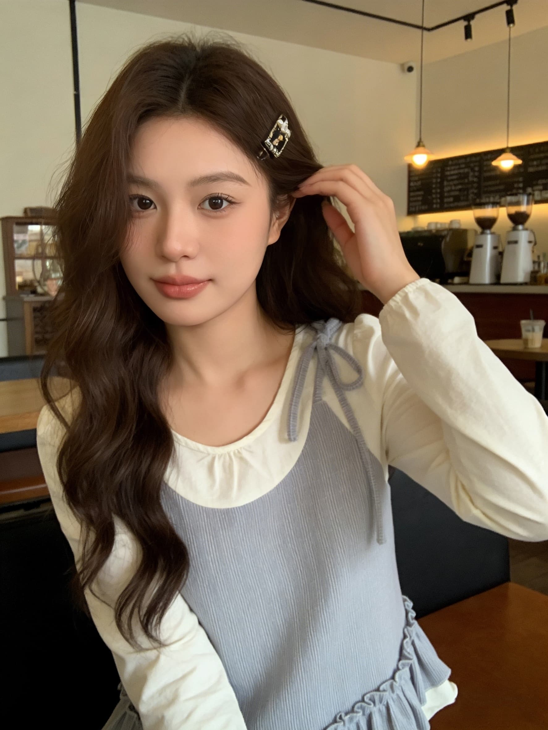 실사 2026 봄 빅 사이즈 지방 mm 프랑스식 나비 넥타이 긴팔 작은 셔츠 배색 슬림해 보이는 페이크 레이어드 맨위 상세 이미지 10