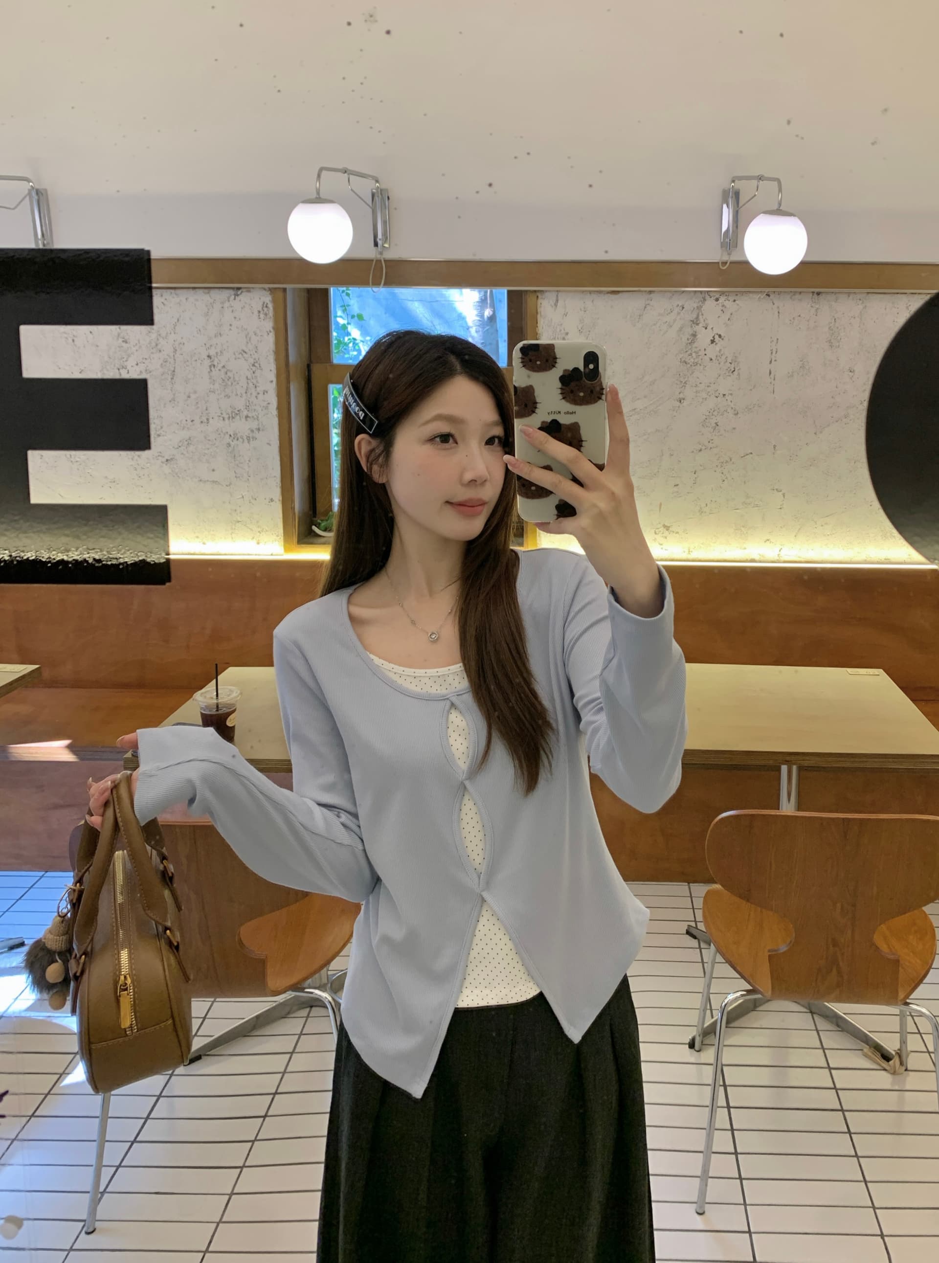 실사 2026 가을 새로운 빅 사이즈 지방 mm 페이크 레이어드 도트 무늬 긴팔 티셔츠 디자인 센스 몸매 가꾸기 슬림해 보이는 맨위 상세 이미지 7
