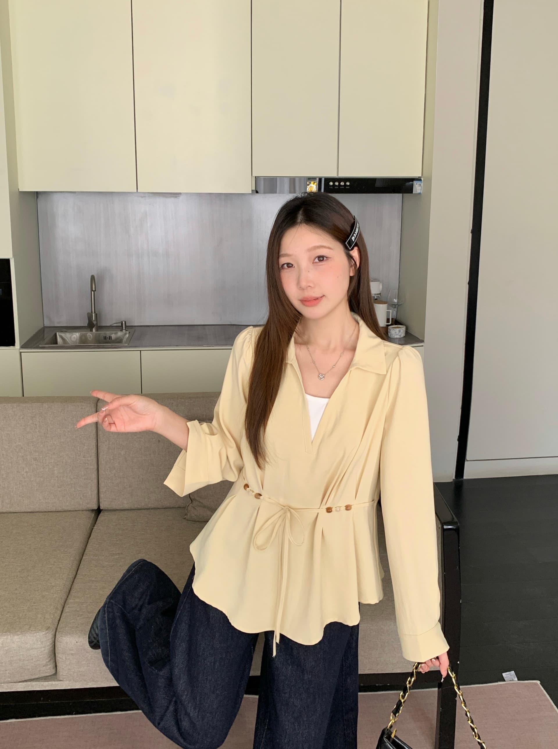 실사 2026 봄 빅 사이즈 페이크 레이어드 셔츠 지방 mm 허리 수축 디자인 센스 맨위 루즈핏 슬림해 보이는 표지 배 셔츠 상세 이미지 10
