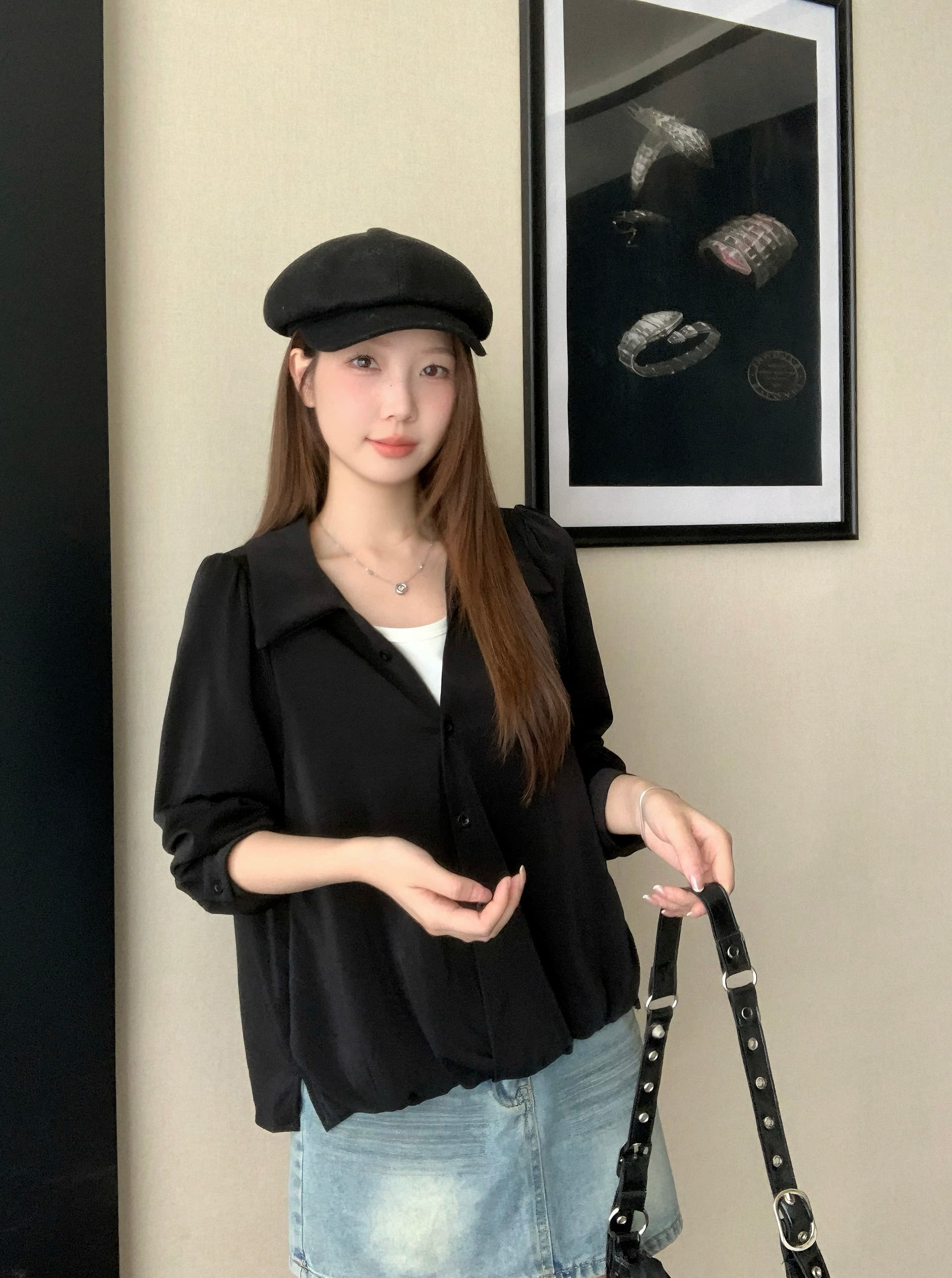 실사 2026 가을 의상 새로운 지방 mm 빅 사이즈 여성 페이크 레이어드 폴로 칼라 긴팔 셔츠 출퇴근 캐주얼 슬림해 보이는 셔츠 상세 이미지 21