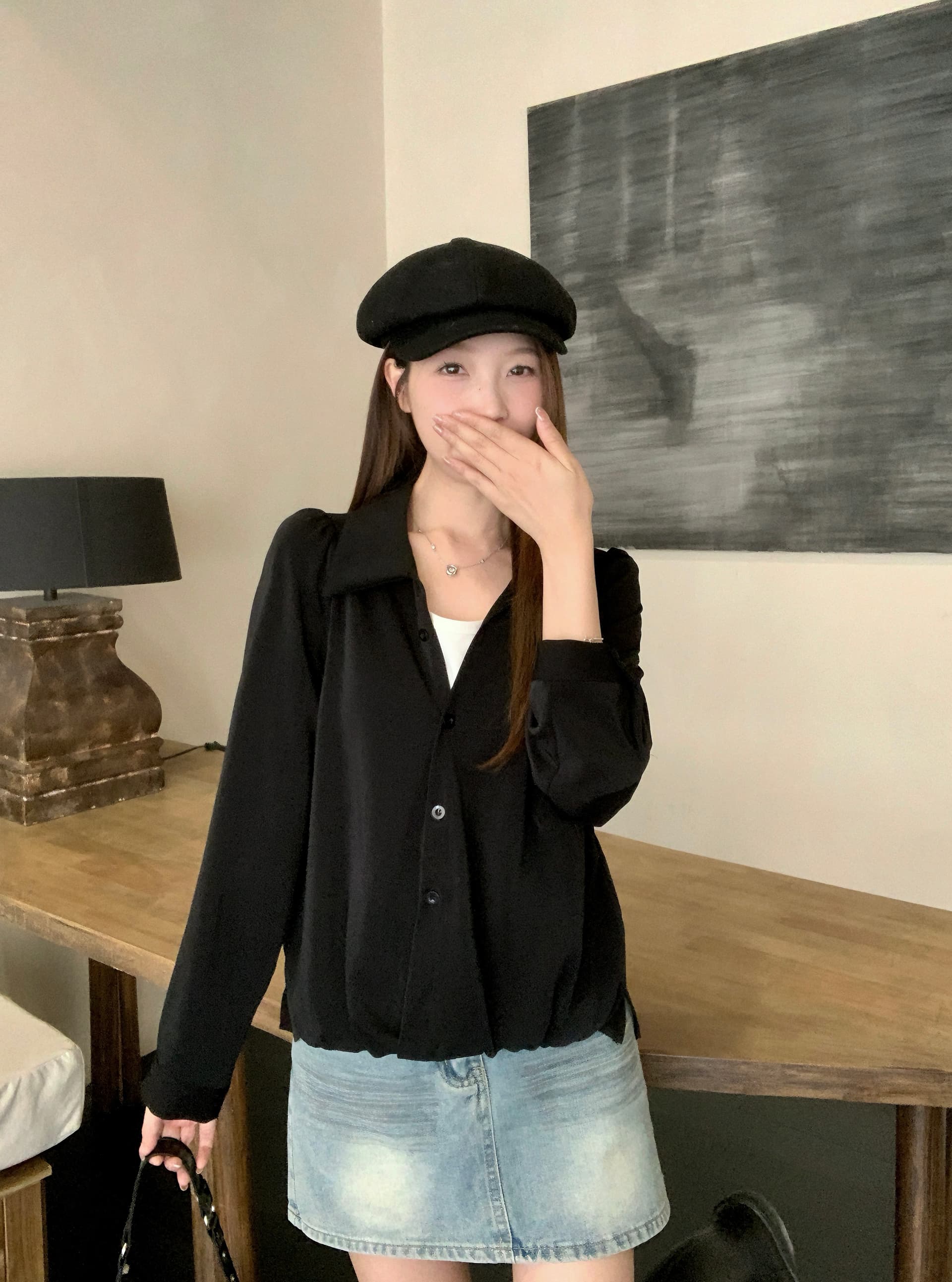 실사 2026 가을 의상 새로운 지방 mm 빅 사이즈 여성 페이크 레이어드 폴로 칼라 긴팔 셔츠 출퇴근 캐주얼 슬림해 보이는 셔츠 상세 이미지 26