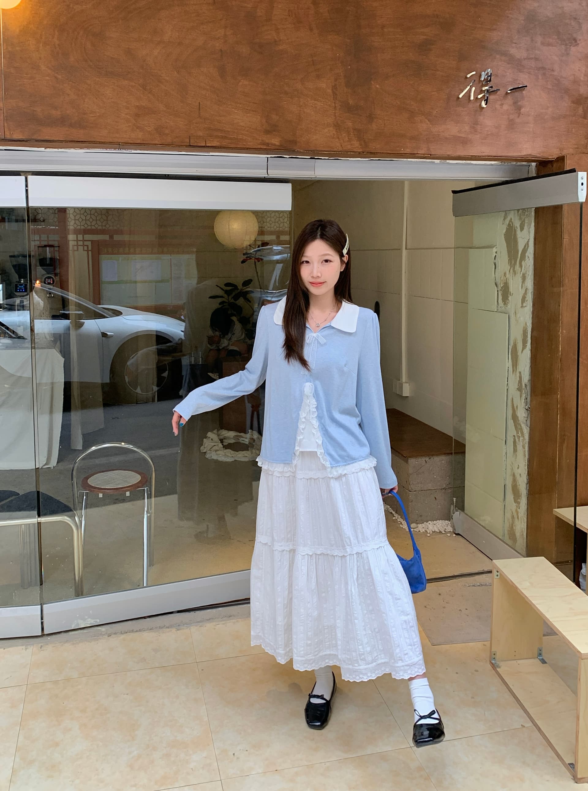 실사 2026 가을 의상 새로운 지방 mm 빅 사이즈 레이스 조각 페이크 레이어드 긴팔 티셔츠 디자인 센스 달콤함 맨위 상세 이미지 14