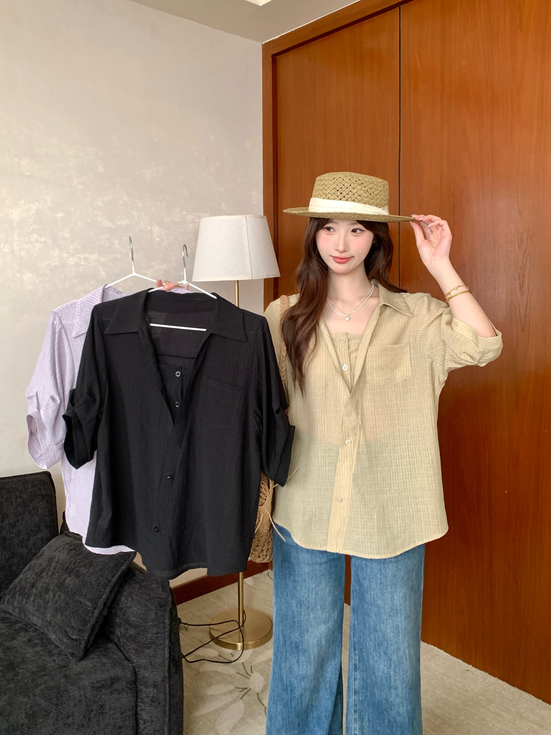 실사 2026 여름 새로운 지방 mm 빅 사이즈 패치워크 페이크 레이어드 반팔 셔츠 디자인 센스 출퇴근 다용도 맨위
