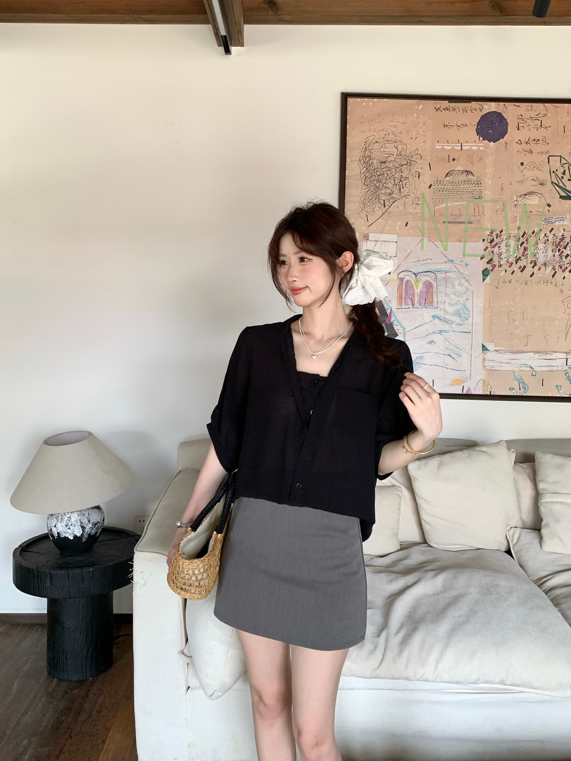 실사 2026 여름 새로운 지방 mm 빅 사이즈 패치워크 페이크 레이어드 반팔 셔츠 디자인 센스 출퇴근 다용도 맨위 상세 이미지 23