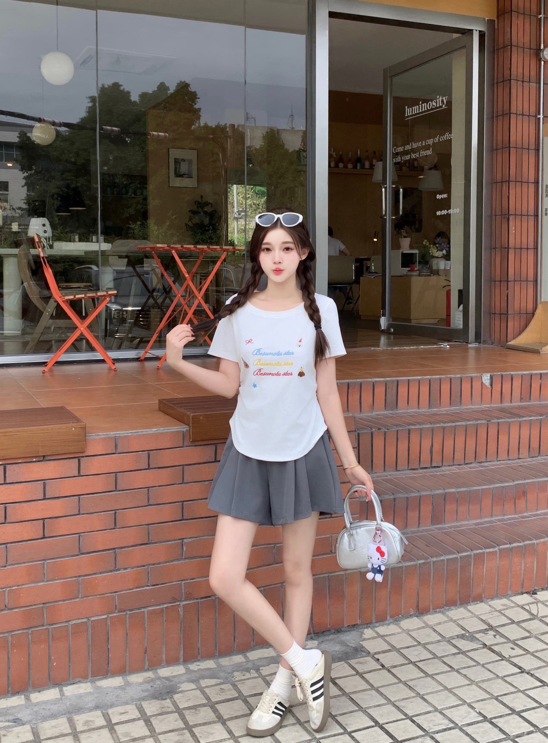 실사 2026 여름 새로운 지방 mm 빅 사이즈 알파벳 강아지 자수 반팔 티셔츠 허리 수축 주름 핫걸 맨위 상세 이미지 9