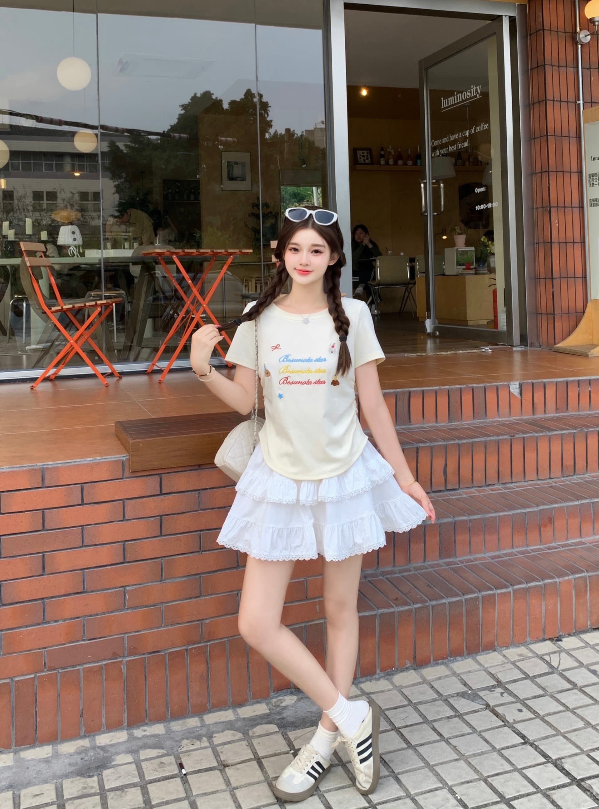 실사 2026 여름 새로운 지방 mm 빅 사이즈 알파벳 강아지 자수 반팔 티셔츠 허리 수축 주름 핫걸 맨위 상세 이미지 24