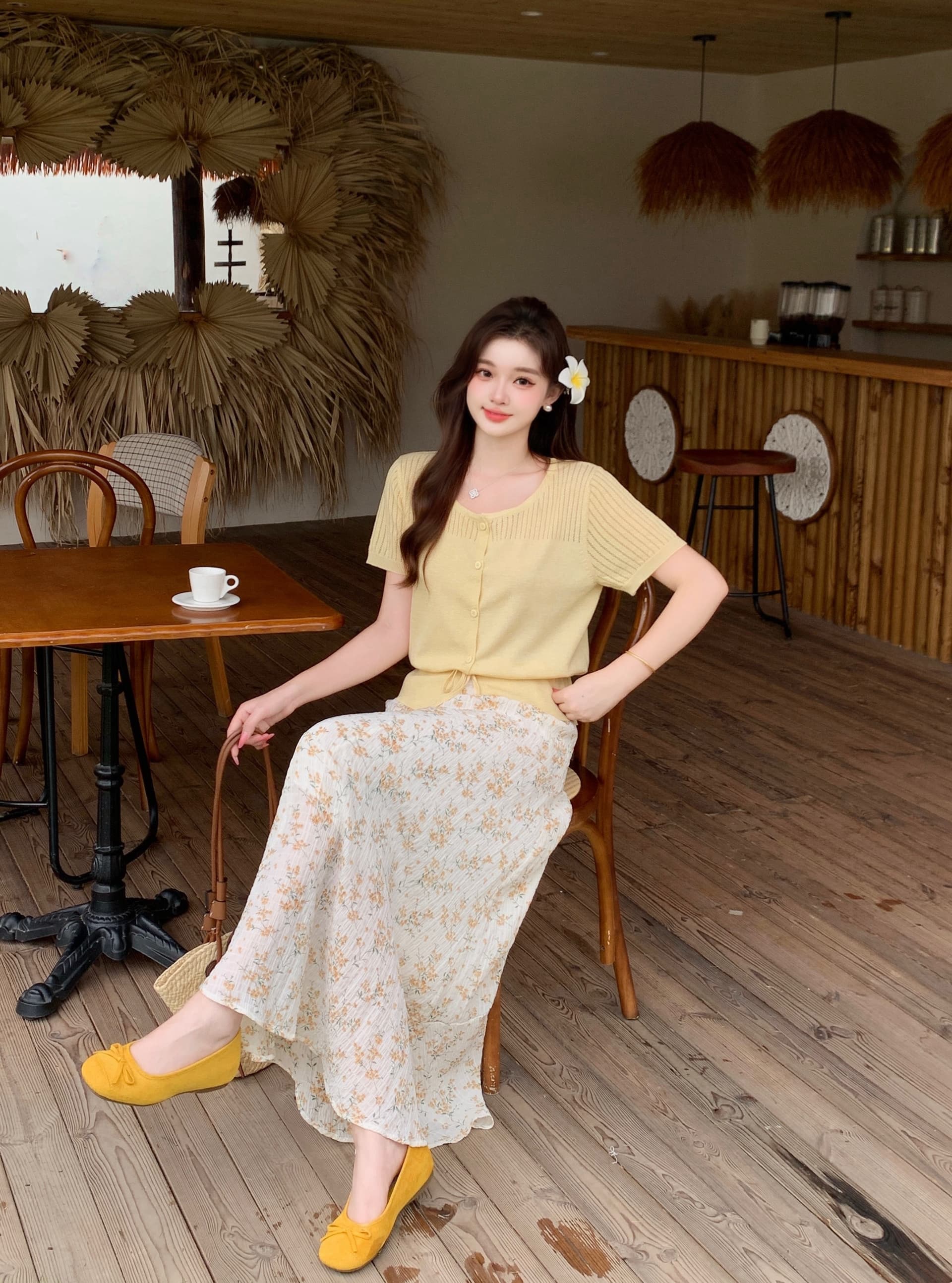 실사 2026 여름 새로운 지방 mm 빅 사이즈 허리 수축 레이스업 반팔 니트 오픈 가디건 꽃무늬 반신 스커트 투피스 세트 상세 이미지 7